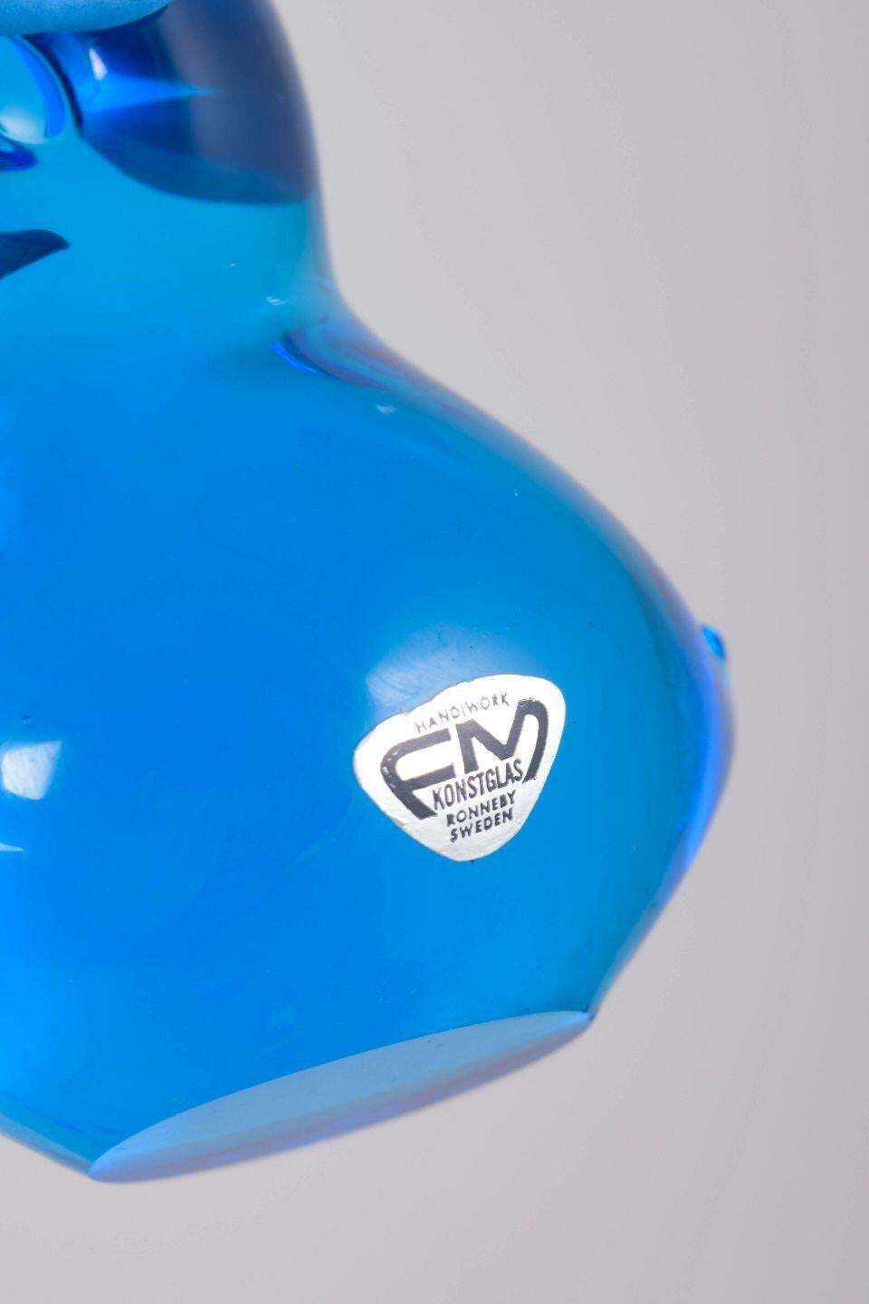 Josef Marcolin voor FM Ronneby. Set van vijf eendenbeeldjes in blauw kunstglas. photo Woonaccessoires