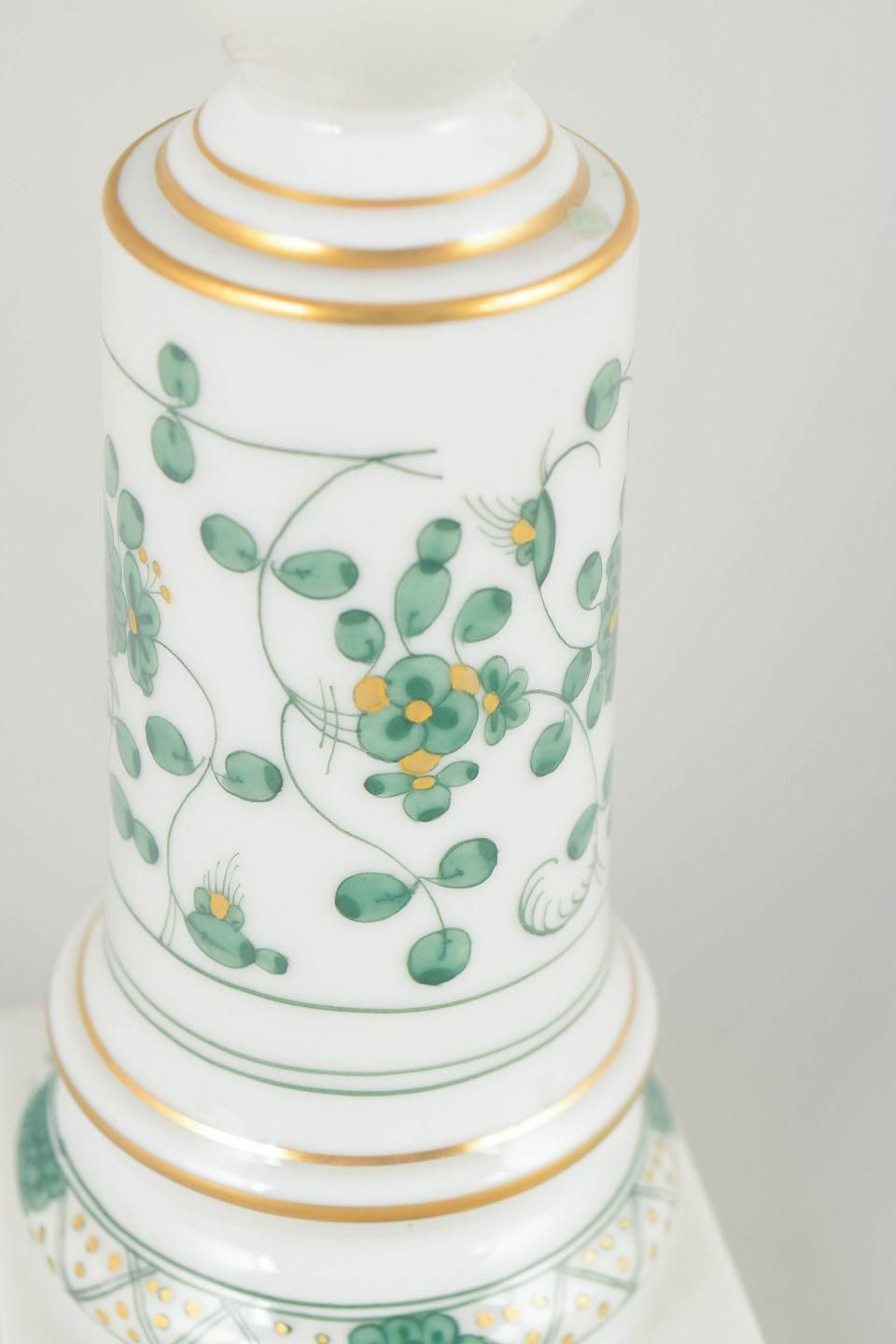 Meissen, Porcelain Candlestick Decorated In The “Green Indian” Pattern. photo for sale
