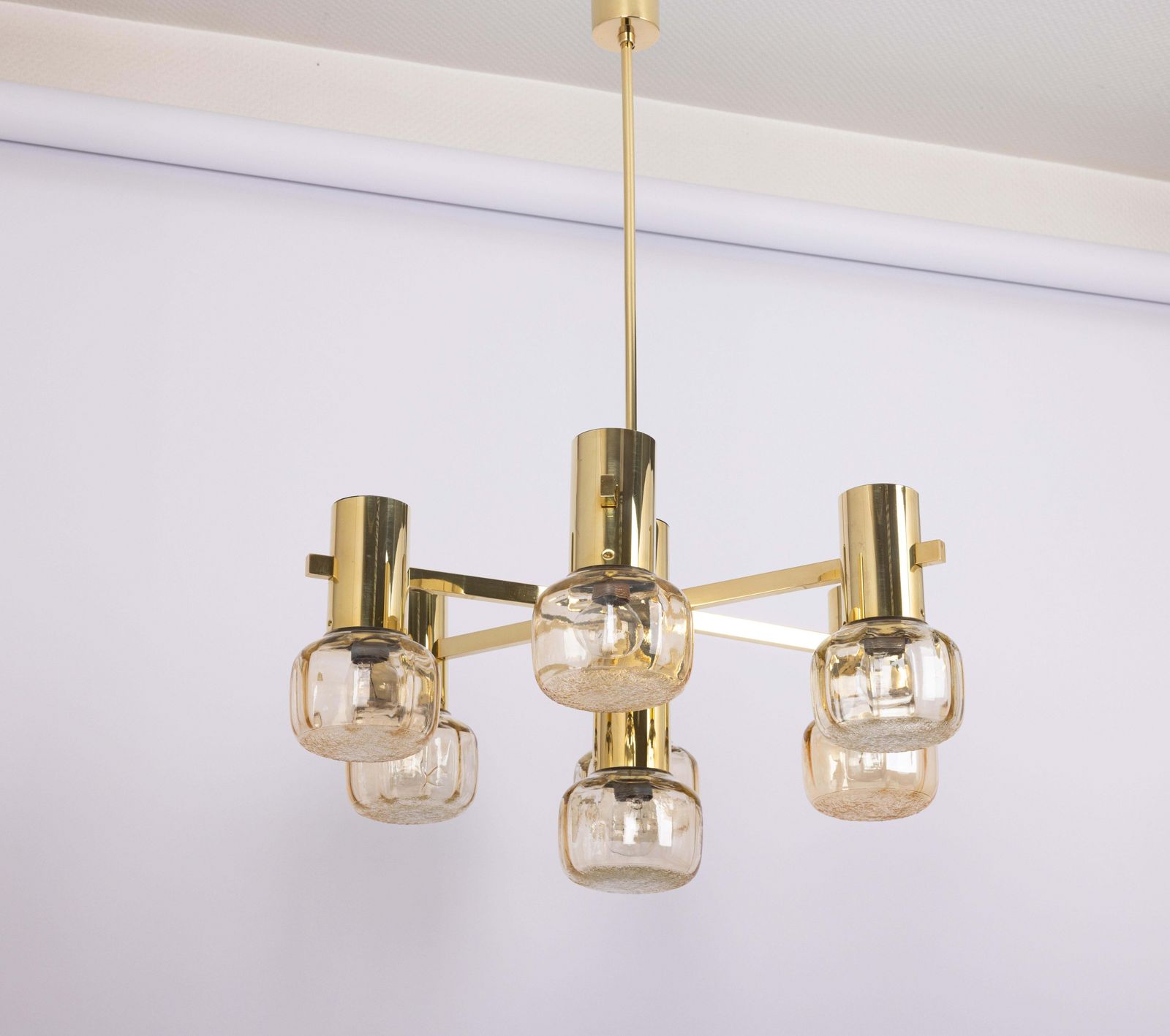 Verlichting Grote messing kroonluchter in de stijl van Sciolari, Duitsland, ca. jaren 1960 photo