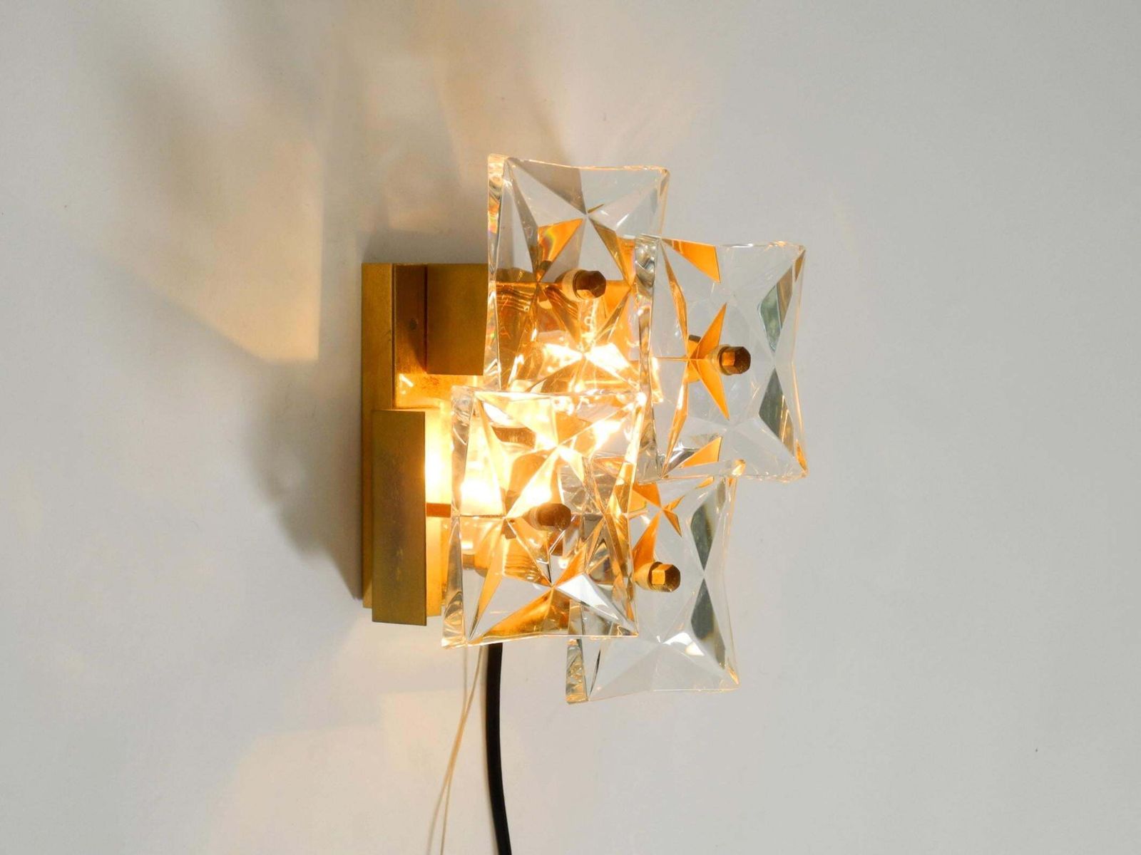 photo for sale Original 1960s Kinkeldey Crystal Glass And Brass Wall Lamp In Mint Condition