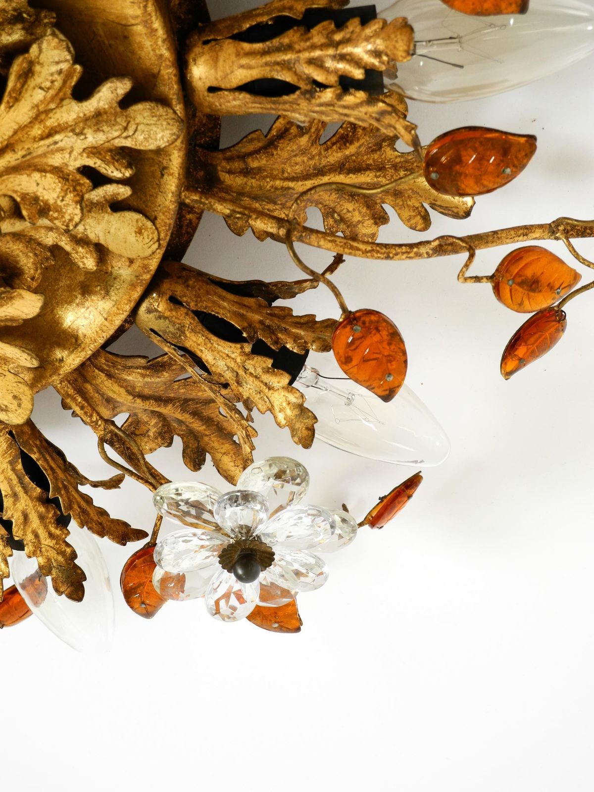 Lighting Large Gilt Italian Ceiling Lamp From The 1960s By Banci Firenze With 9 Sockets photo