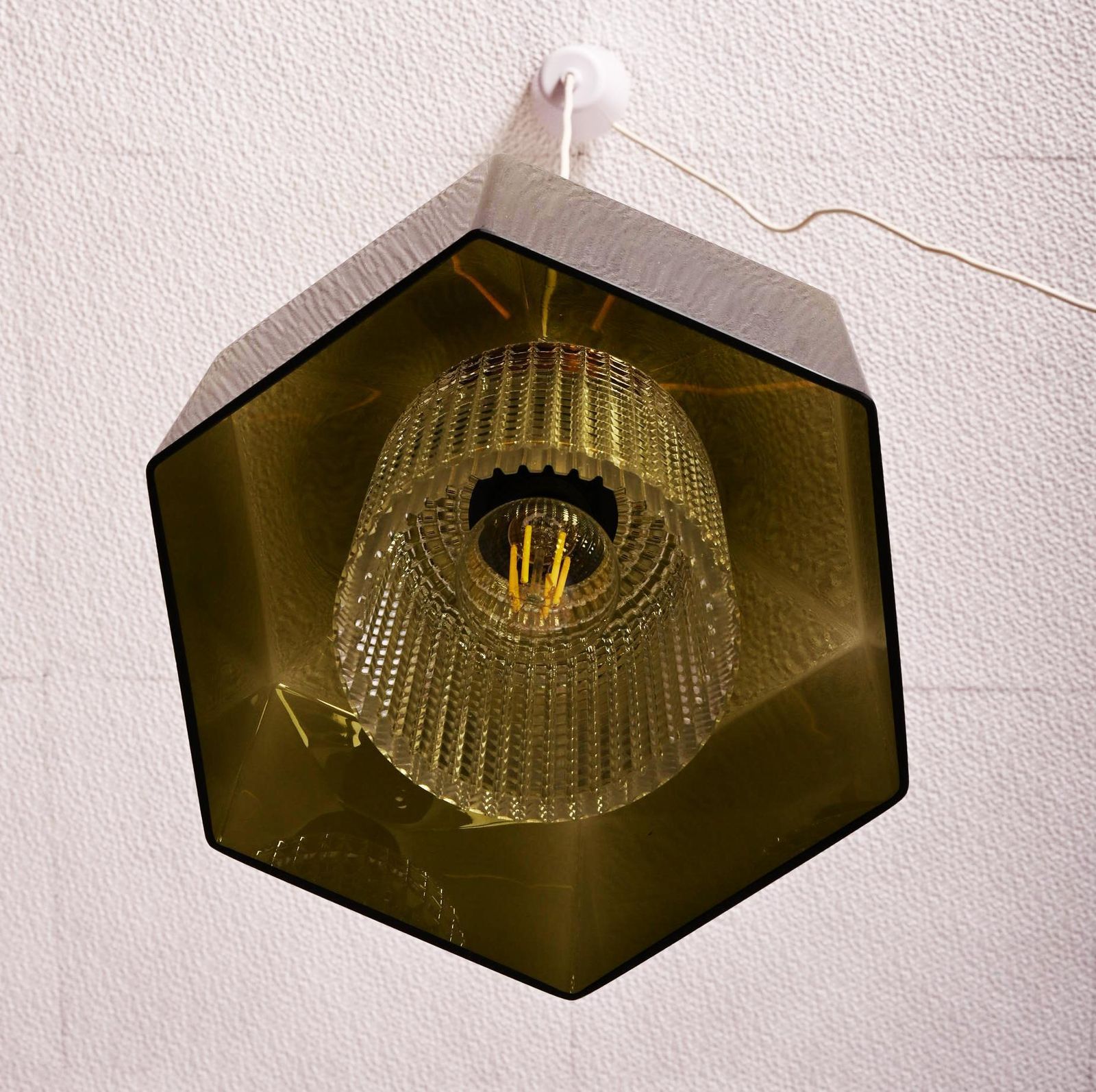 Groene en glaspersglas hanglamp van Carl Fagerlund photo vintage