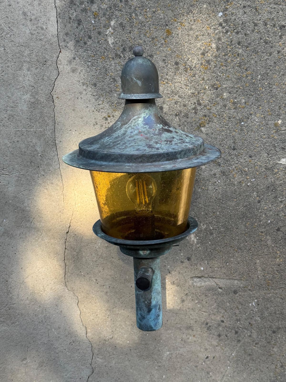 Brass Outdoor Wall Lamps With Yellow Glass Shades photo vintage