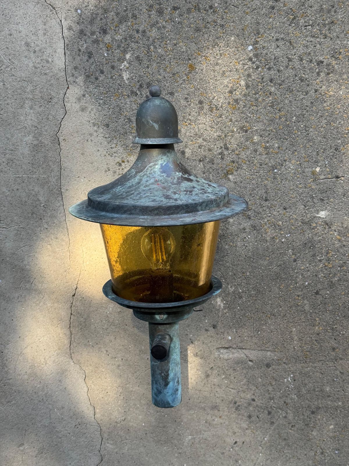 photo furniture Brass Outdoor Wall Lamps With Yellow Glass Shades