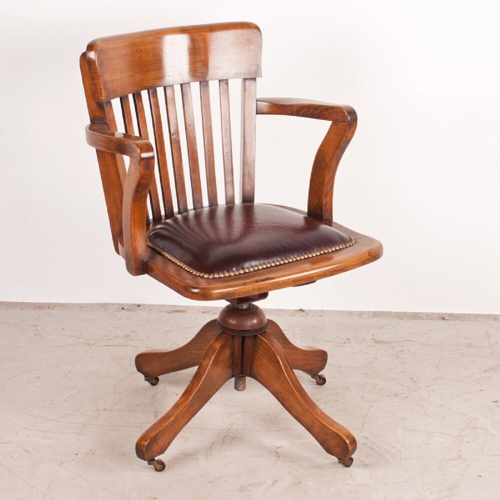 Revolving Height Adjustable Beech Office Desk Chair photo for sale