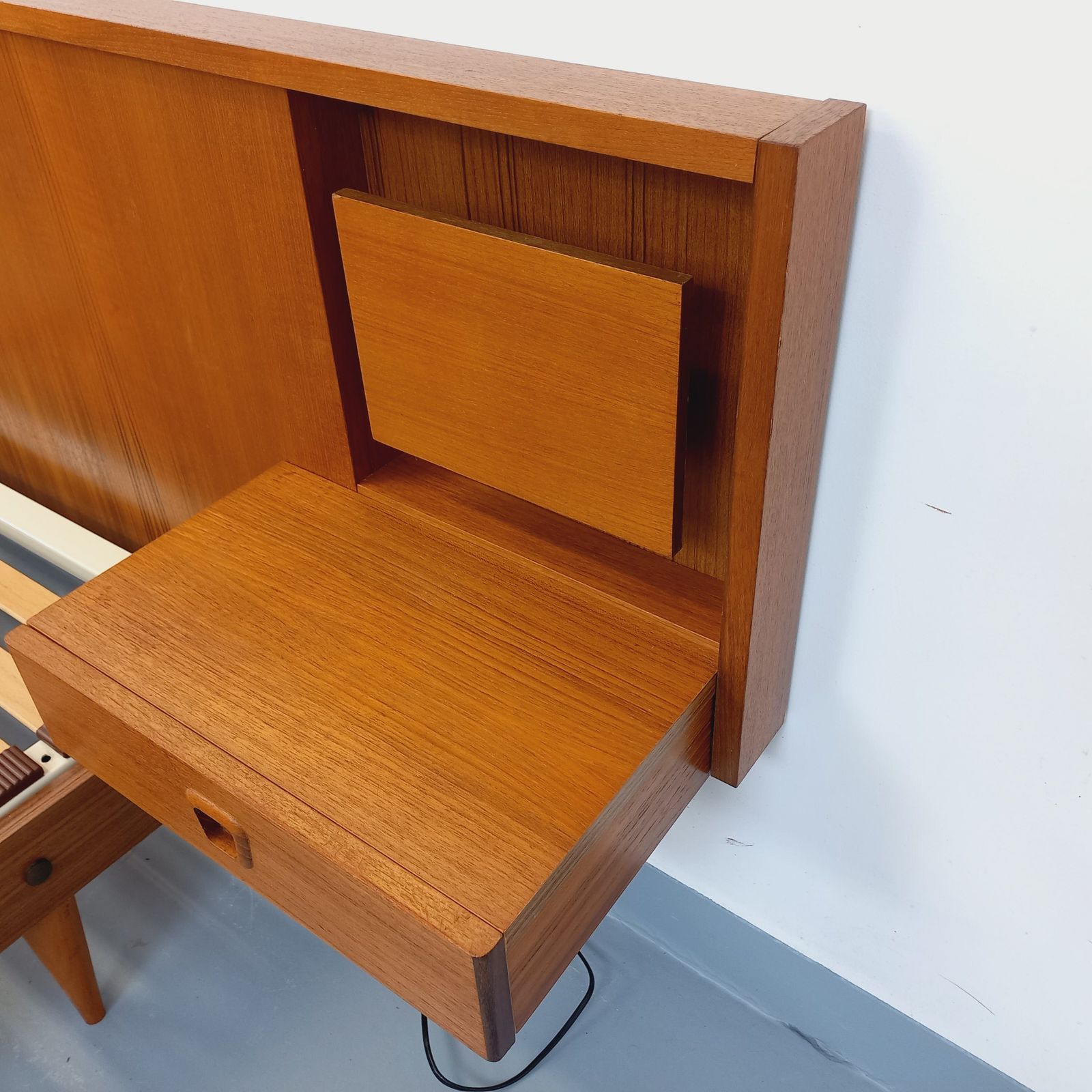 photo buy Scandinavian Double Bed With Illuminated Teak Bedside Tables