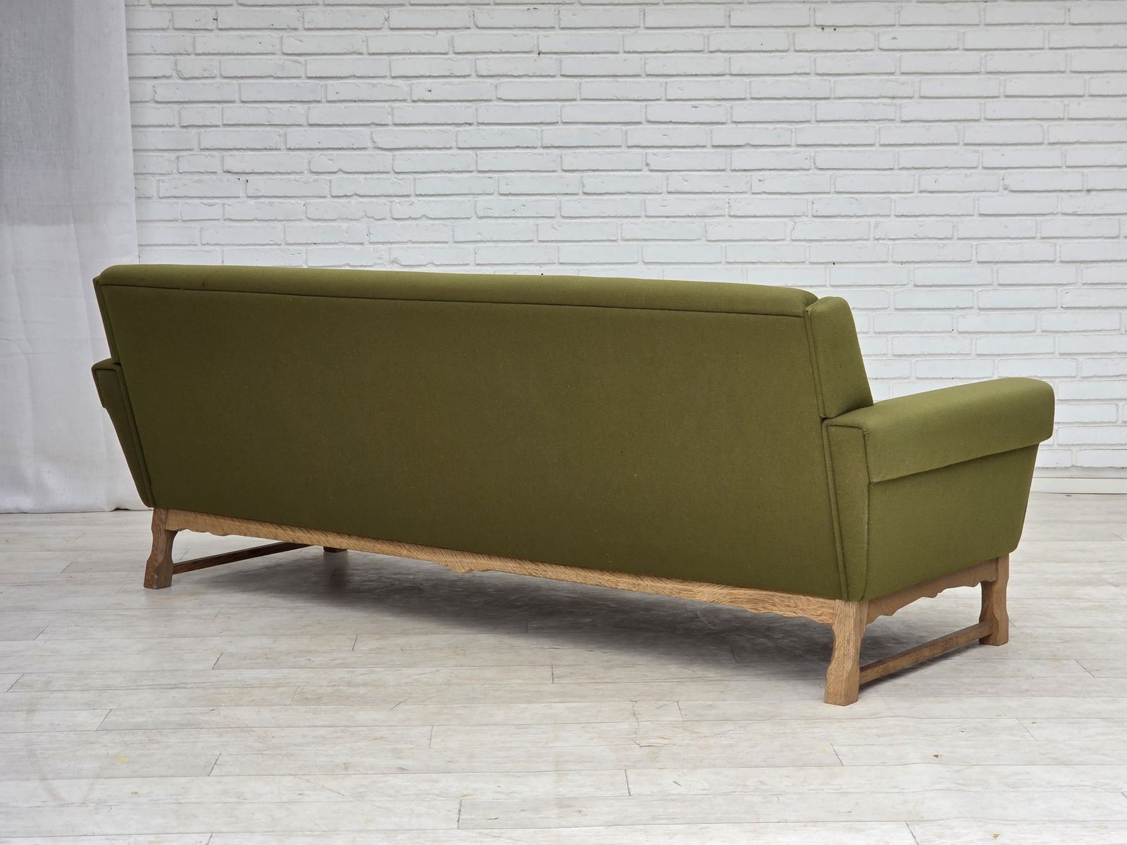 1300.0 1970s, 3 Seater Danish Sofa, Green Furniture Wool, Oak Wood. photo