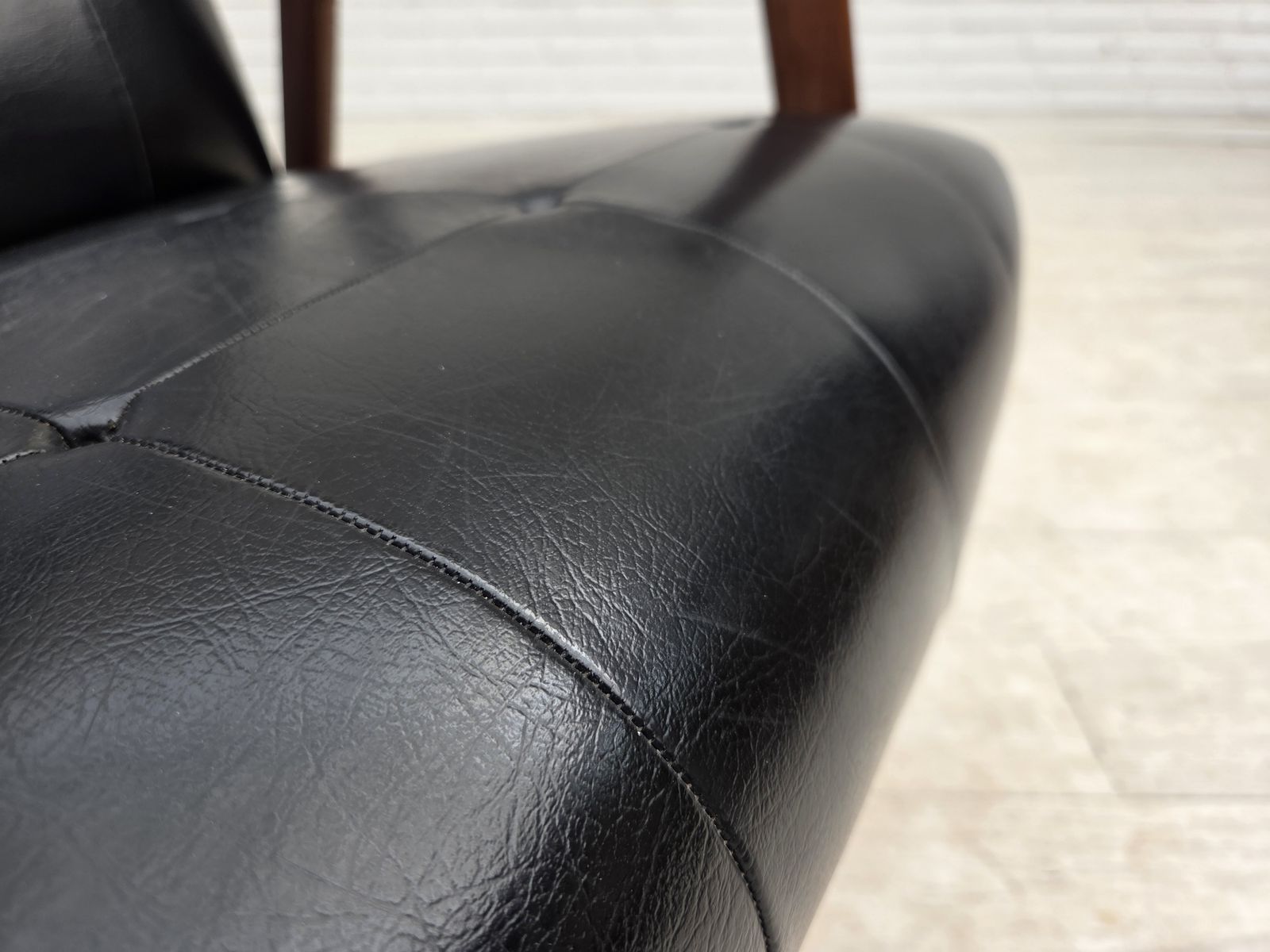 1970s, Danish Armchair, Black Artificial Leather, Teak Wood. photo Furniture