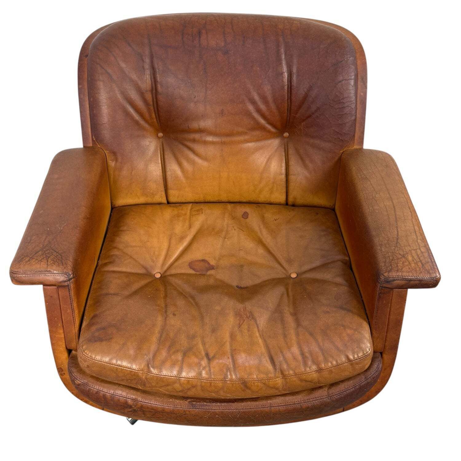 photo furniture Paar Vintage Cognackleurige Leren Draaifauteuils van Eugen Schmidt
