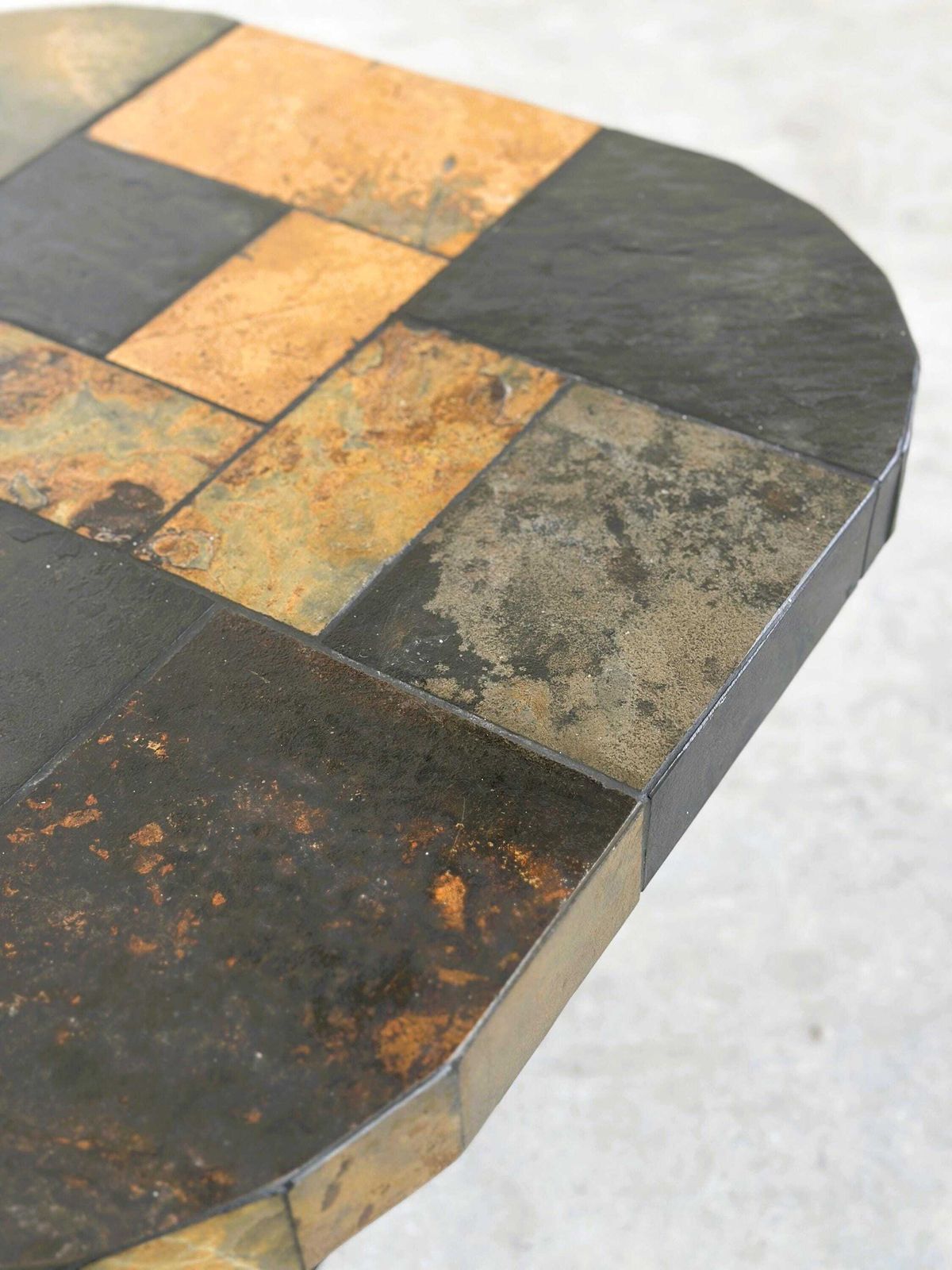 Vintage Mosaic Slate Coffee Table, Stone Tile Coffee Table, Brutalist Cocktail Table, Modernist Side Table, 1970s photo for sale