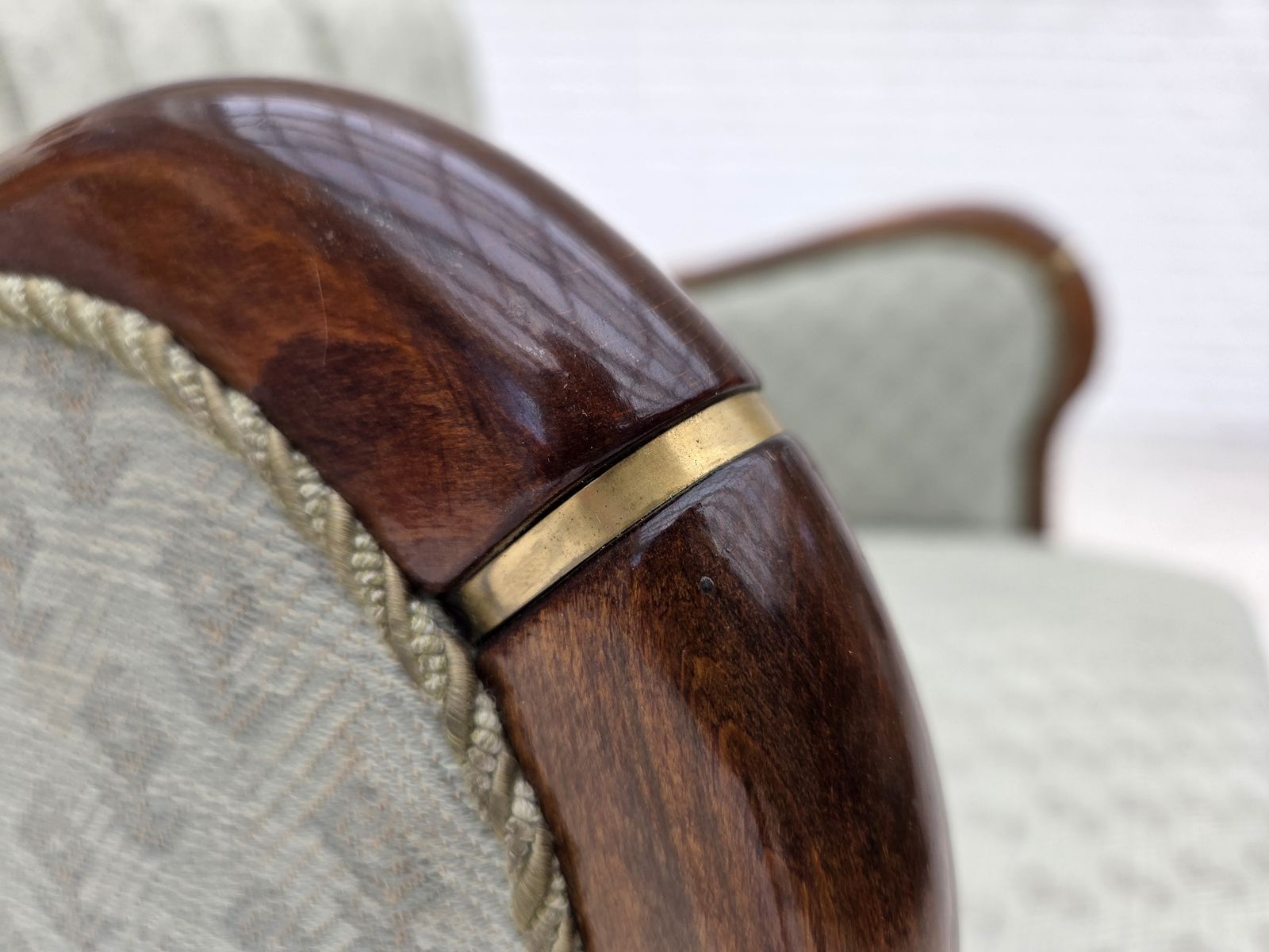 Ca. jaren 1960, Deense fauteuil, lichtblauwe meubelstof, beukenhout. photo buy