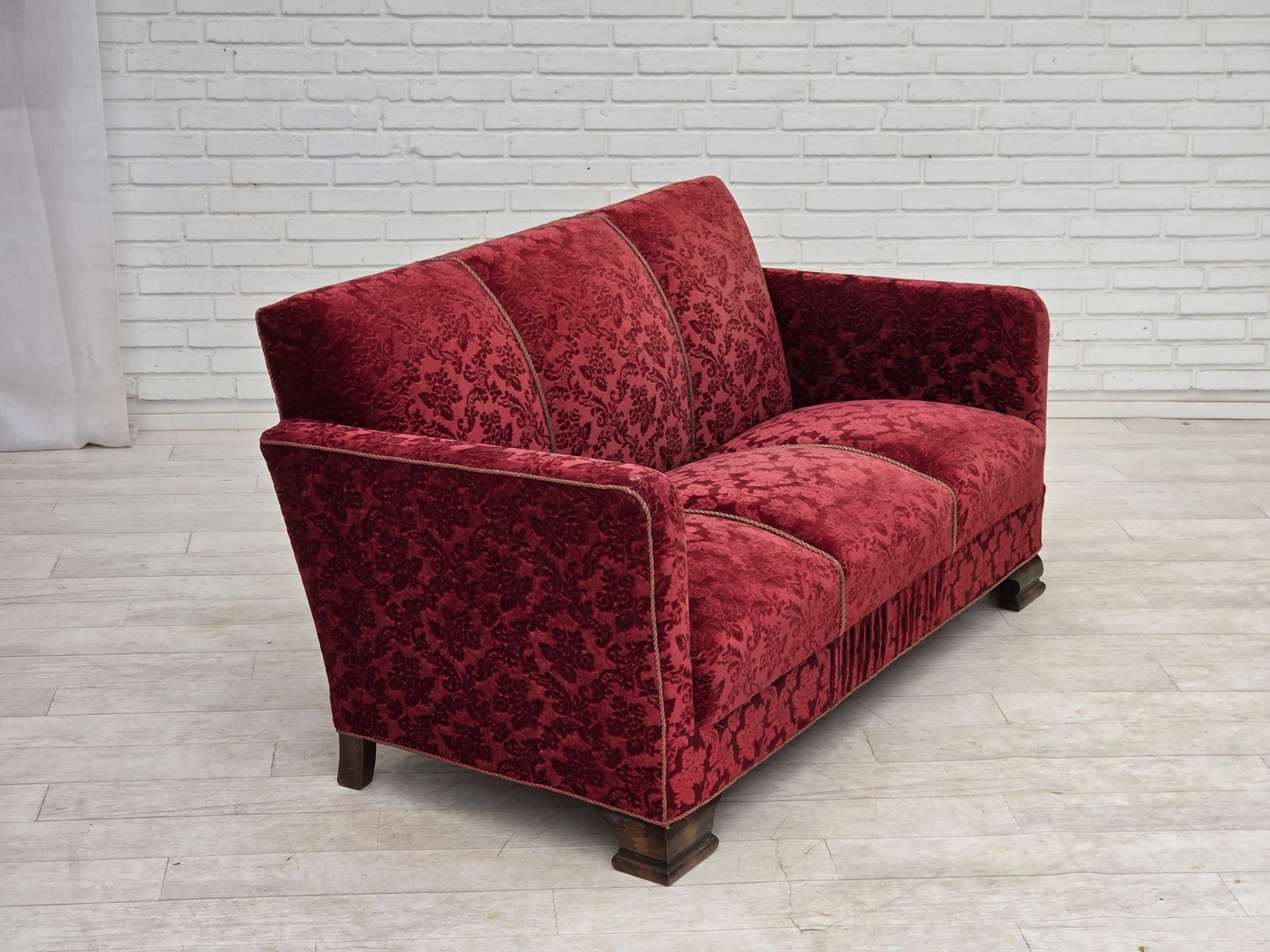 1950s, Danish 3 Seater Sofa, Furniture Velour, Oak Wood. photo buy