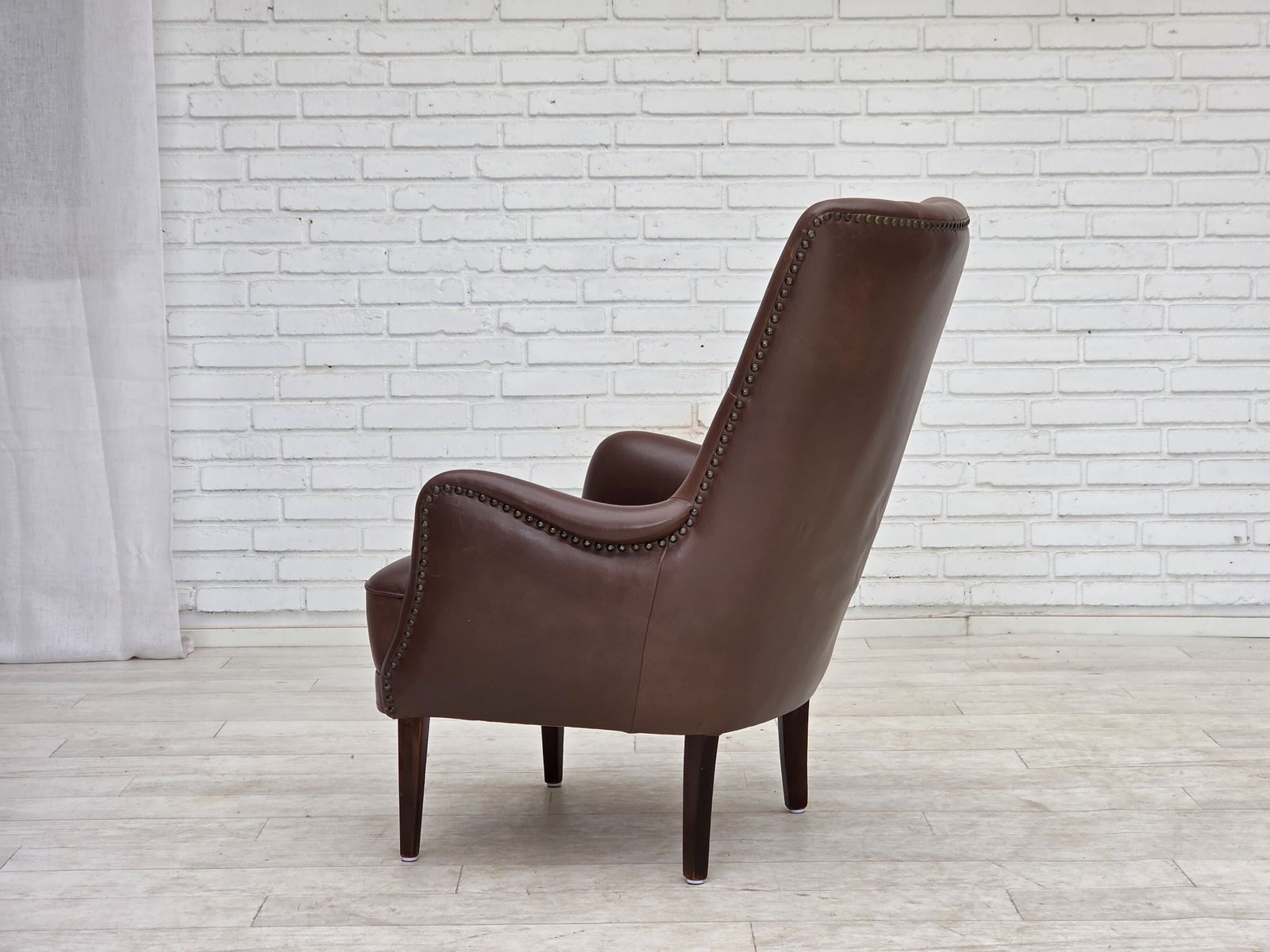 photo buy 1970s, Danish Armchair, Original Brown Furniture Leather.