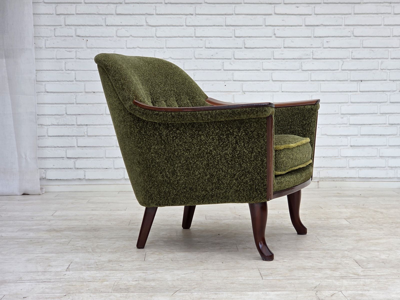 1970s, Norwegian Armchair, Green Furniture Fabric, Teak Wood, photo for sale