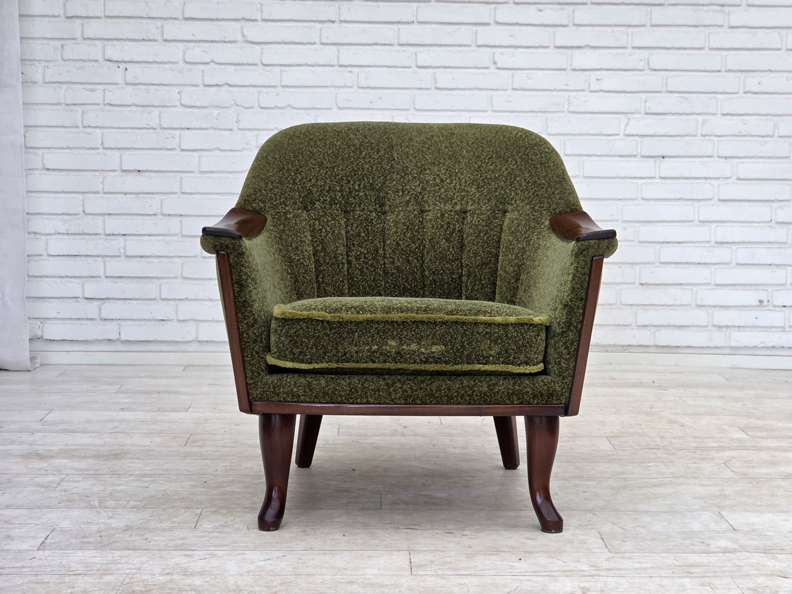 1970s, Norwegian Armchair, Green Furniture Fabric, Teak Wood,
