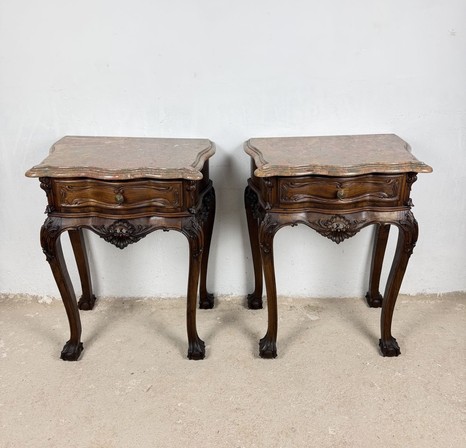 Pair Of French Louis XV Style Nightstands With Marble Tops photo furniture