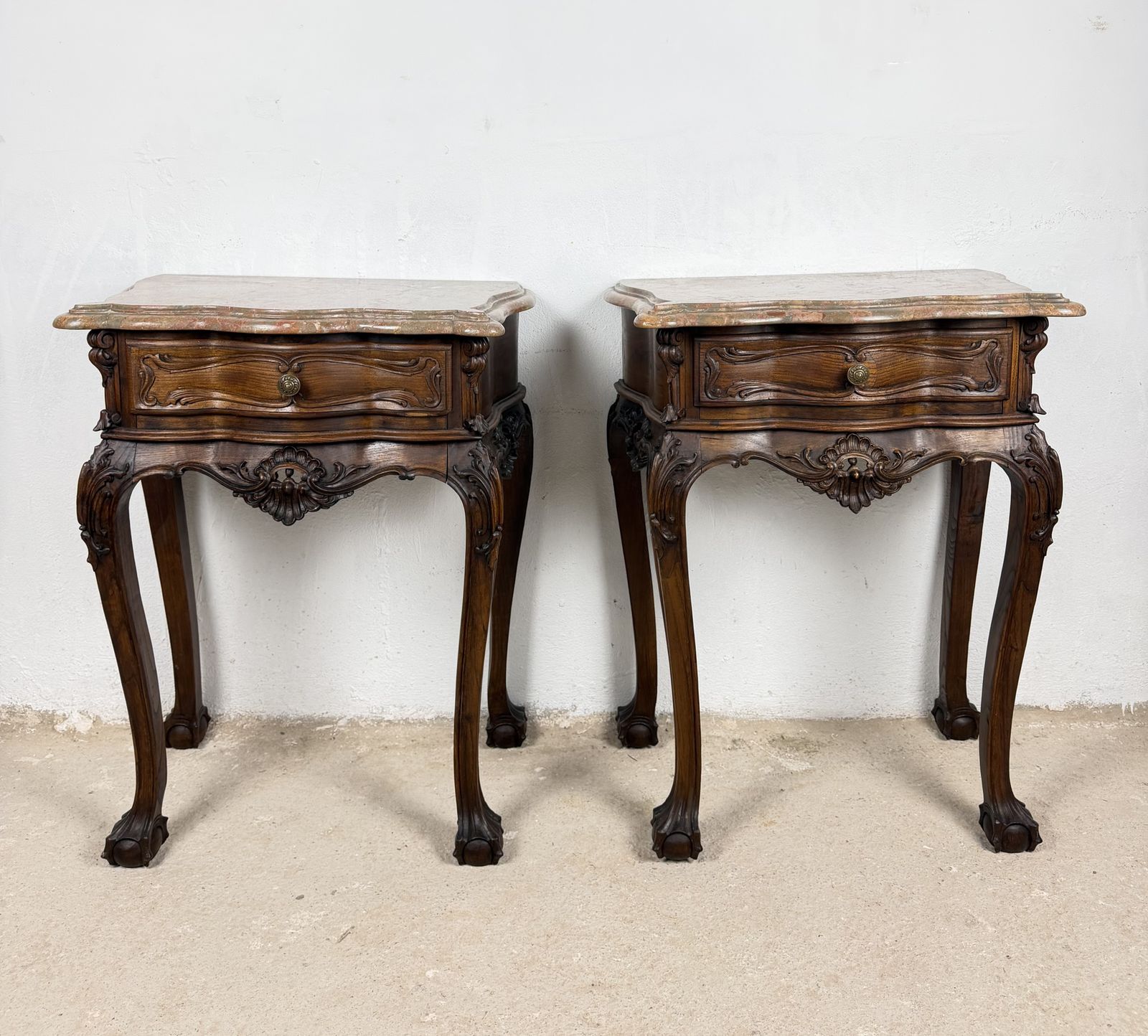 Pair Of French Louis XV Style Nightstands With Marble Tops photo Furniture