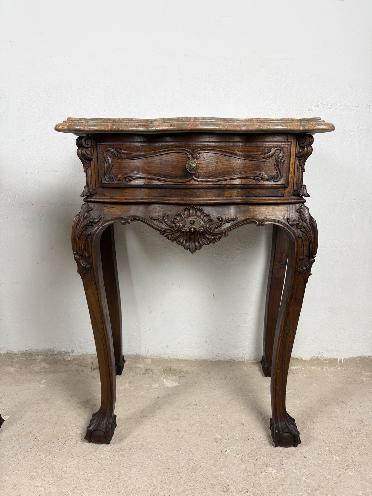 Pair Of French Louis XV Style Nightstands With Marble Tops photo vintage