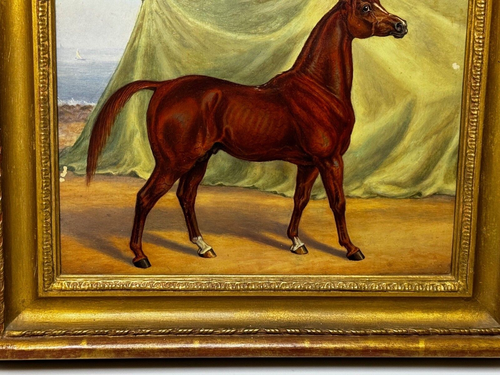 Victoriaans olieverfchilderij Arabisch paard Bombay Stables India ca. 1900 stijl Spalding photo vinterior