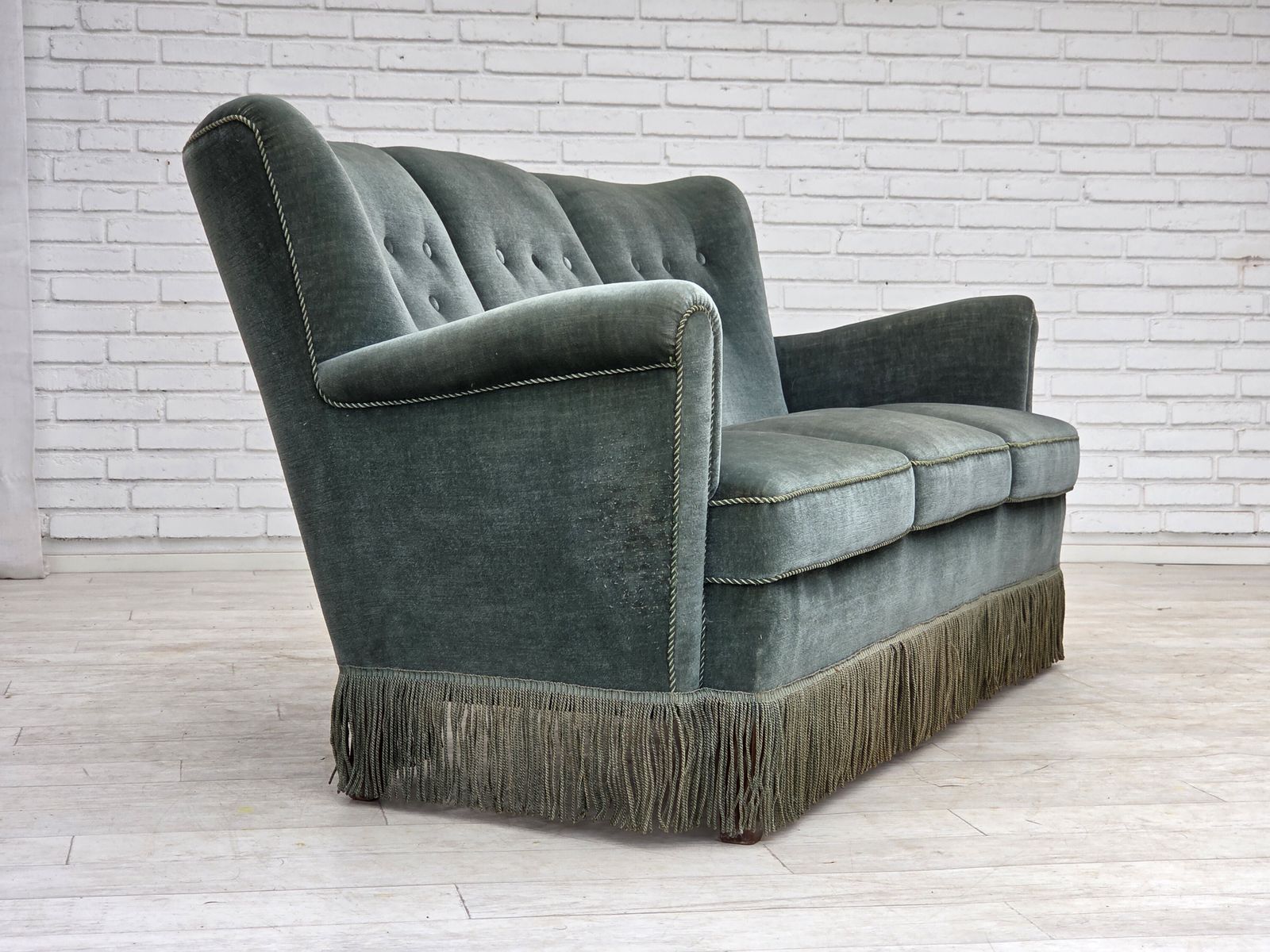 1960s, 3 Seater Danish Sofa, Green Furniture Velour. photo buy