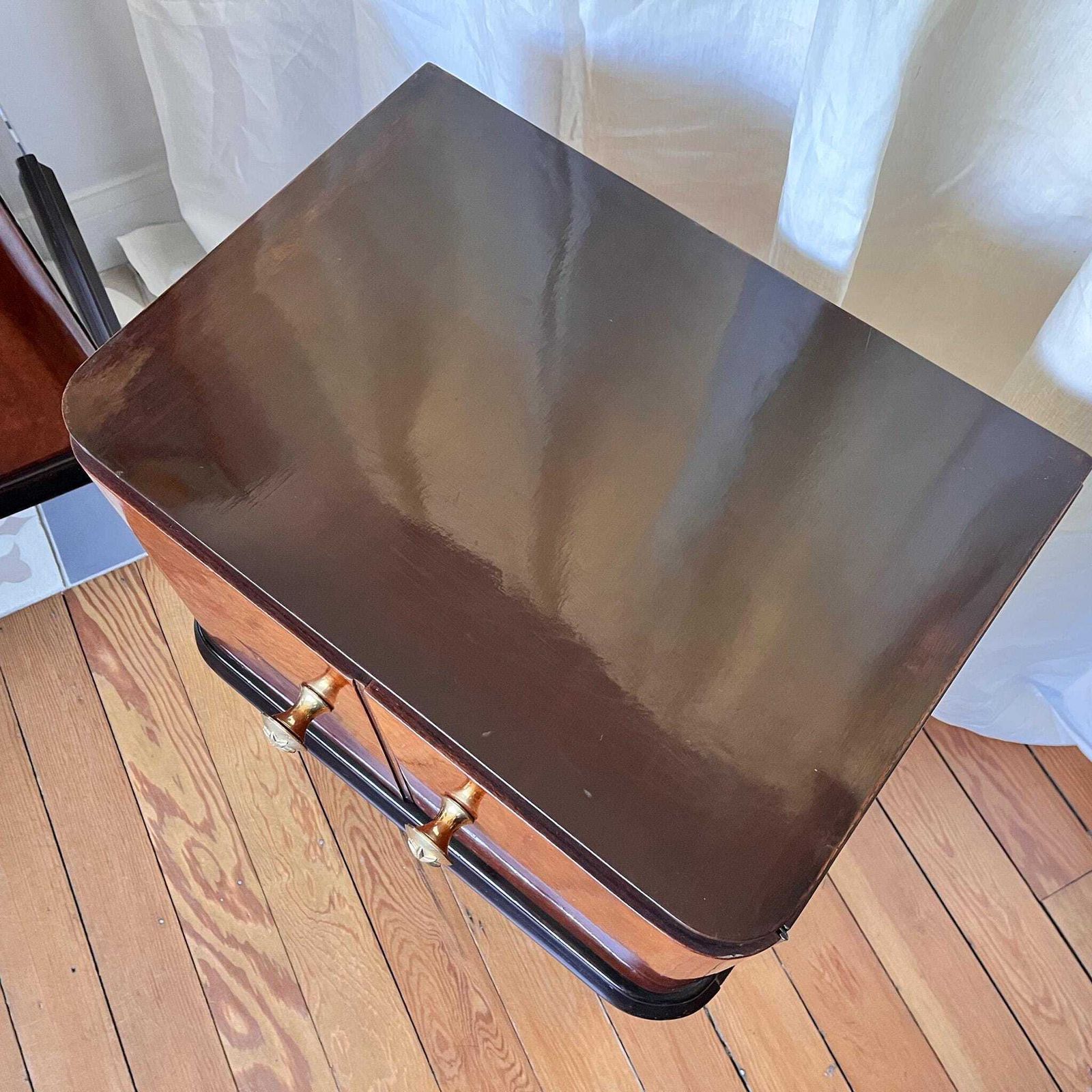 Furniture Pair Of Italian Mid Century Burl Mahogany Bedside Cabinets photo