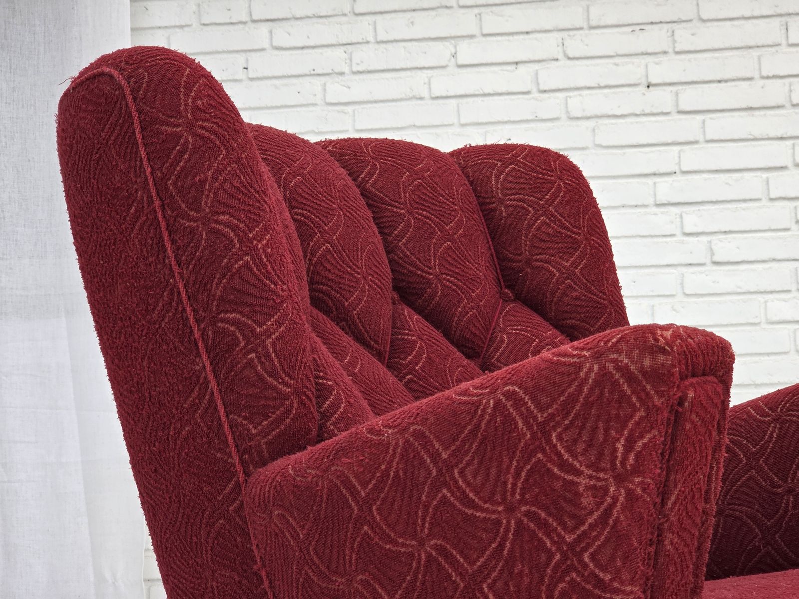1960s, Danish Armchair, Original Red Furniture Fabric. photo 1170.0