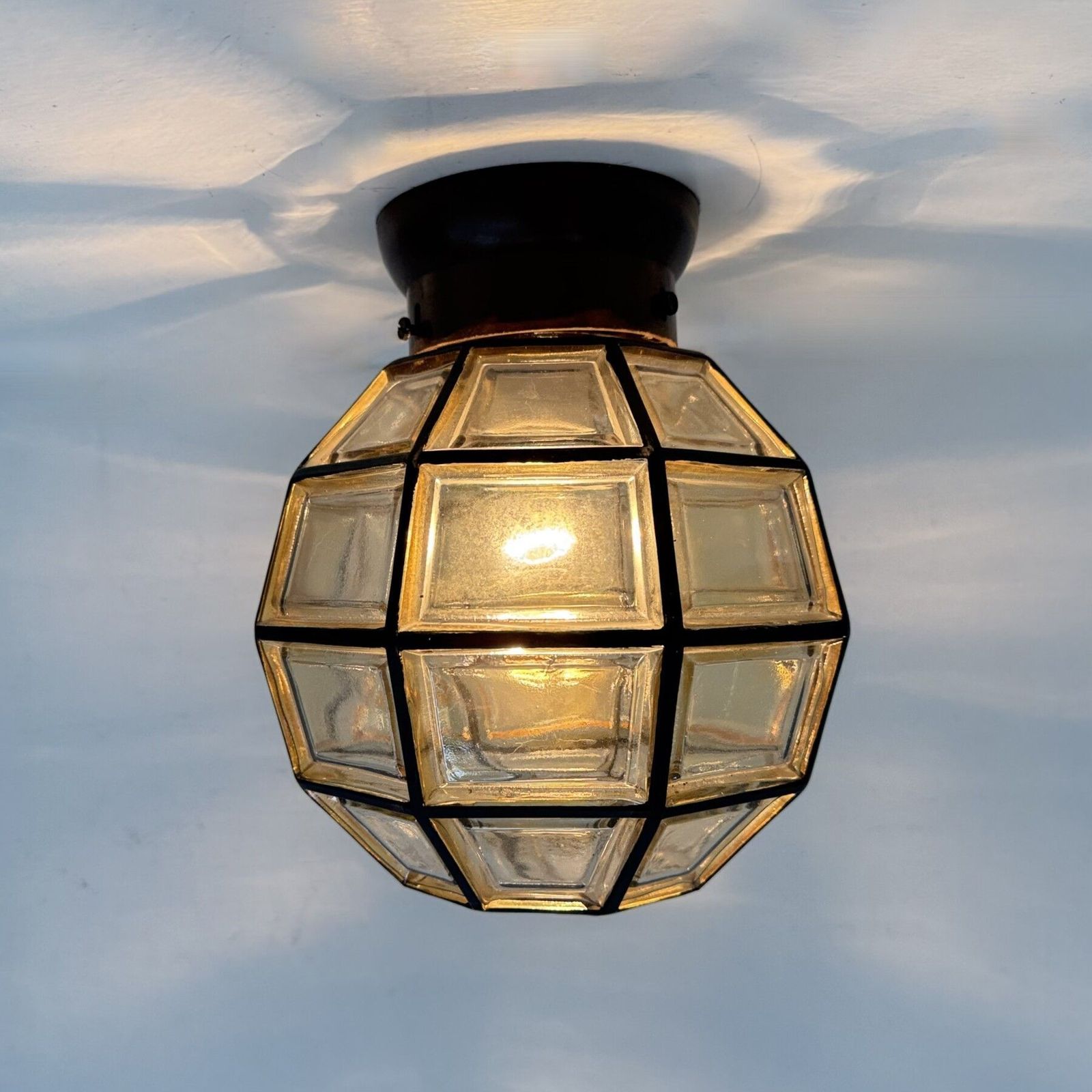 1 van 2 Limburg Glashütte glazen plafondlamp, opbouwmodel, jaren 1970 photo Verlichting