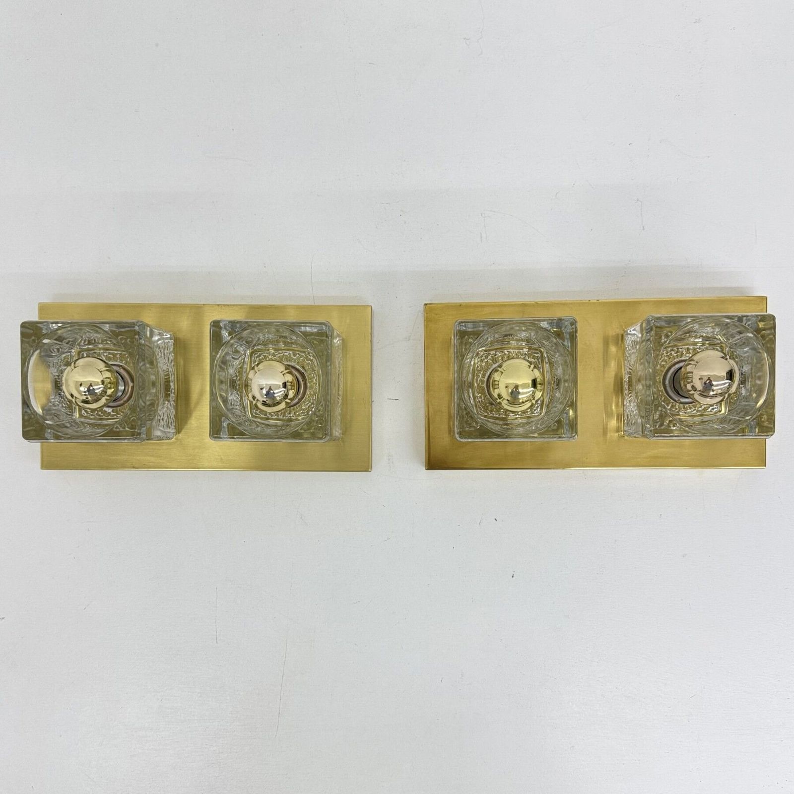 photo for sale Pair Of Peil & Putzler Ice Cube Glass Wall Lamp , 1970s