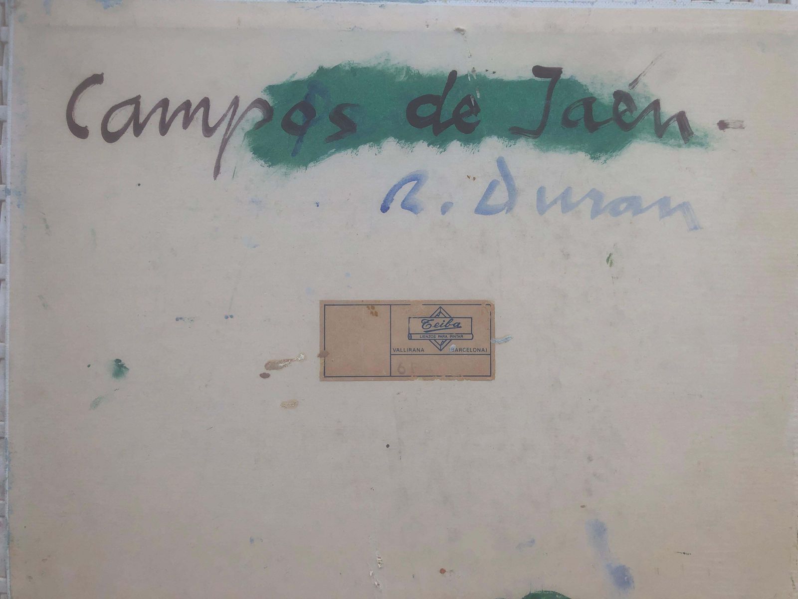Rafael Duran Benet, Paysage méditerranéen coloré avec fleurs sauvages et oliviers, huile espagnole, vers 1990 photo vintage