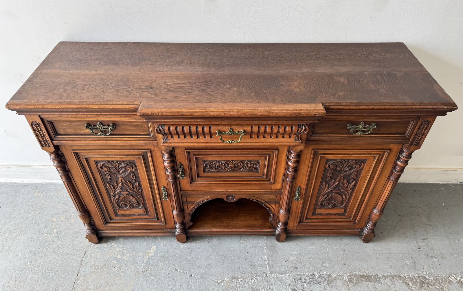 Large Antique Breakfront Sideboard With Drawers photo vintage