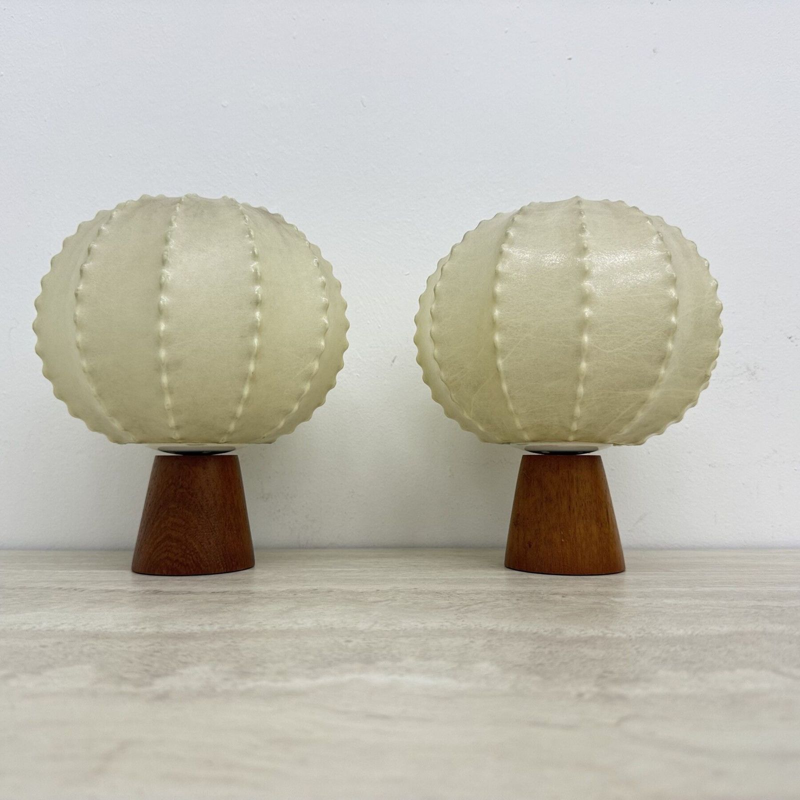 Pair Of Goldkant Leuchten Cocoon With Teak Base Table Lamps , 1970s photo Lighting