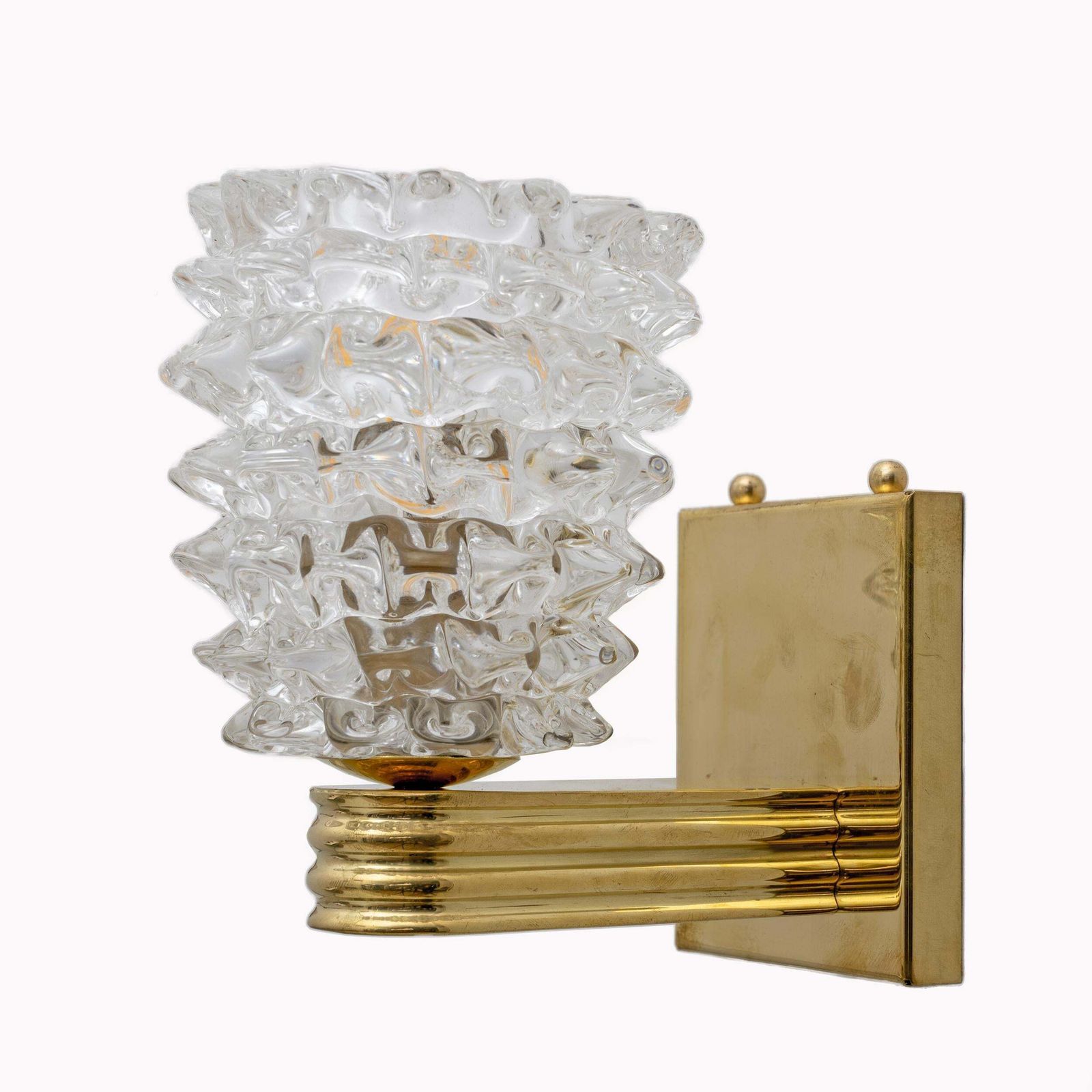 Appliques Barovier & Toso de style Art déco en laiton et verre de Murano Rostrato, paire photo for sale