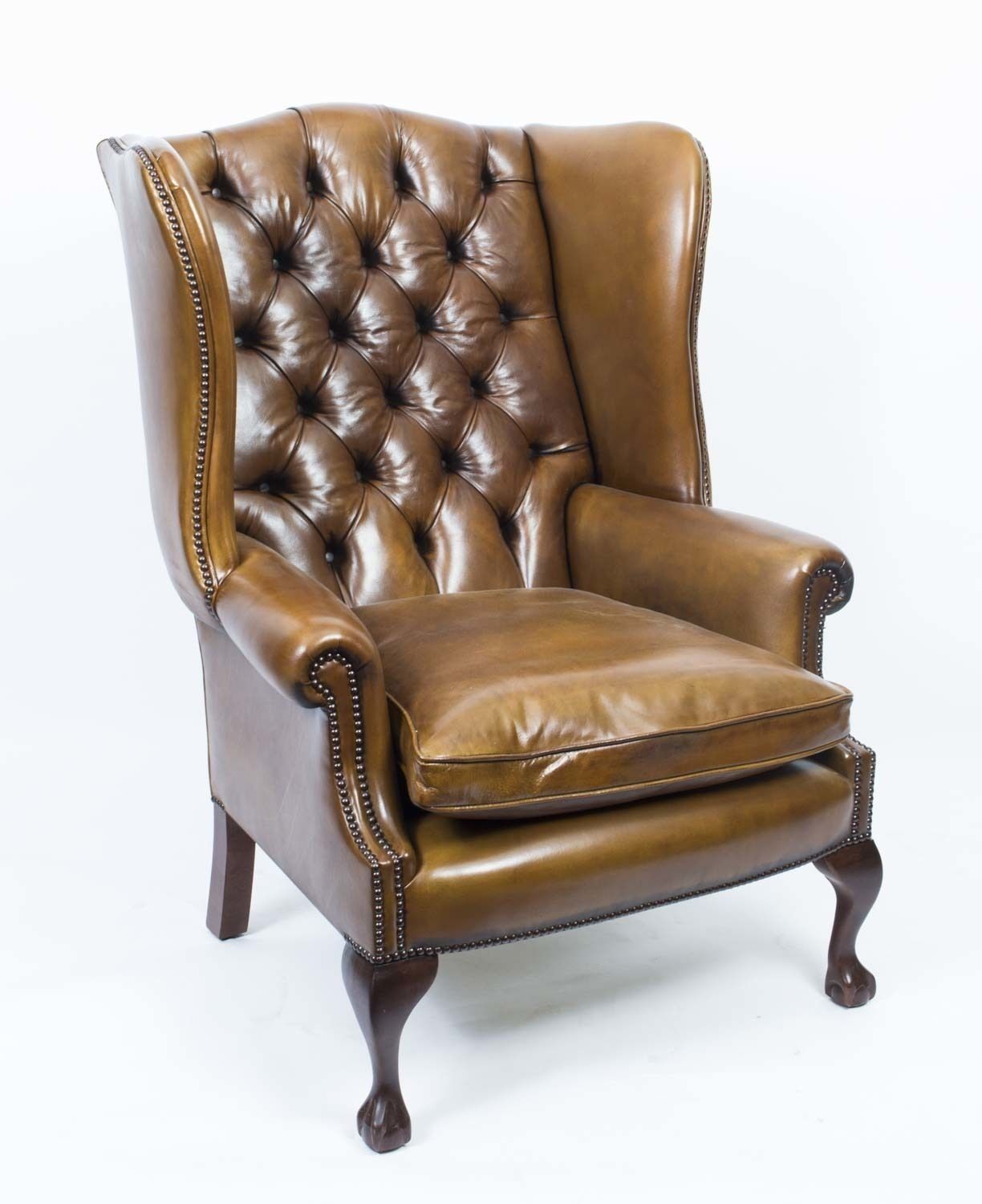 Bespoke English Hand Made 3 X Leather Suite Chippendale photo vintage