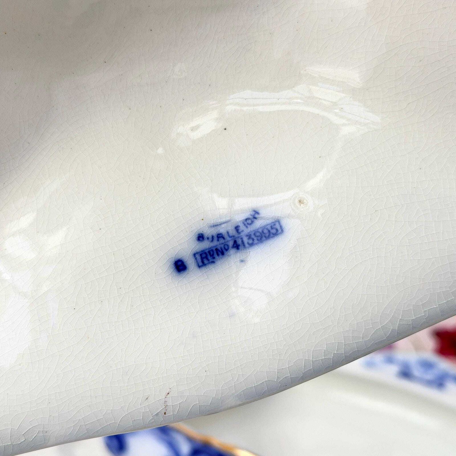 photo for sale Antieke Burleigh blauw-wit terrine, Art Nouveau met vergulde details, 1903