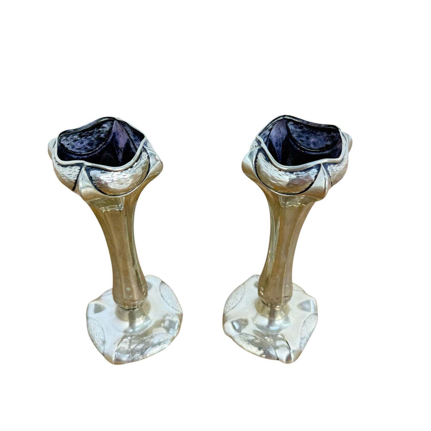 Paar Art Nouveau Verzilverde Knopvaasjes photo for sale