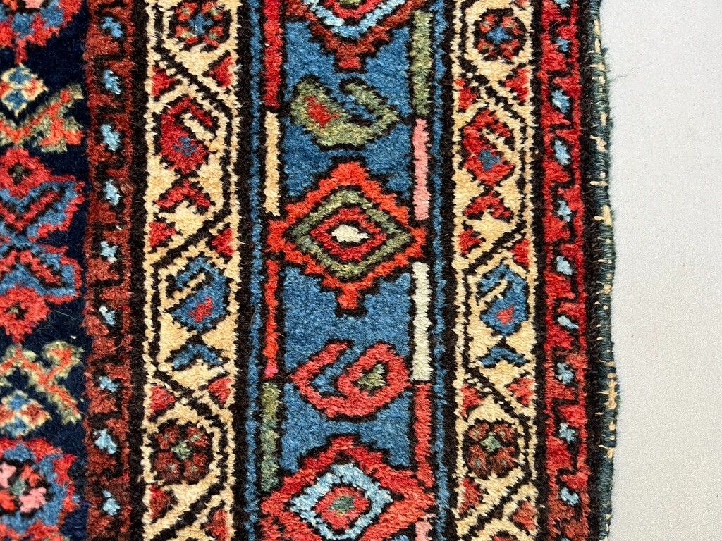 Textiel Vintage vloerkleed 289x123 cm, middelgroot, tribaal oosters tapijt marineblauw, rood 2465 photo