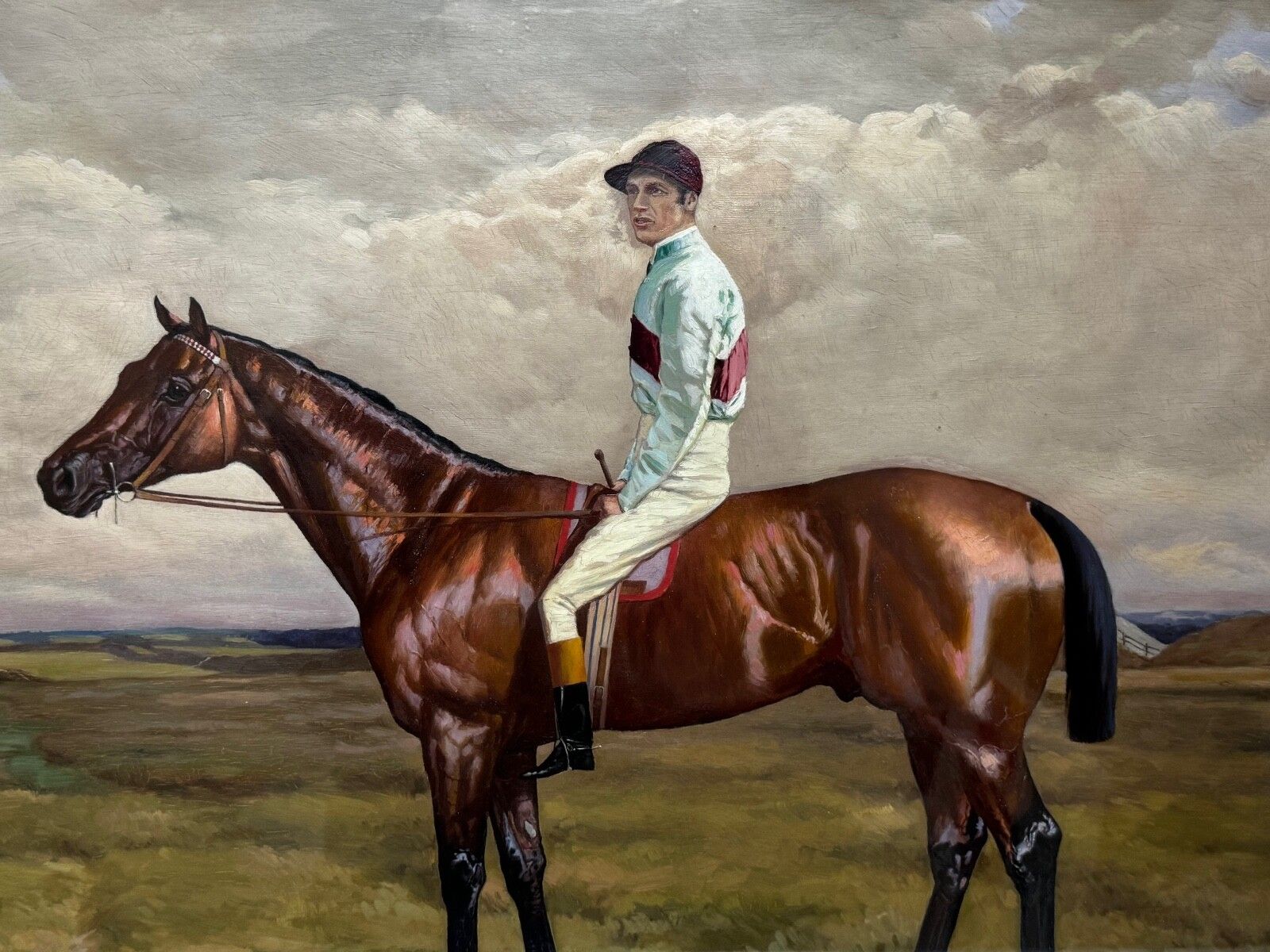 Large Equestrian 19th Century Oil Painting Derby Winner Horse Melton & Jockey Fred Archer Up C.1885 photo buy