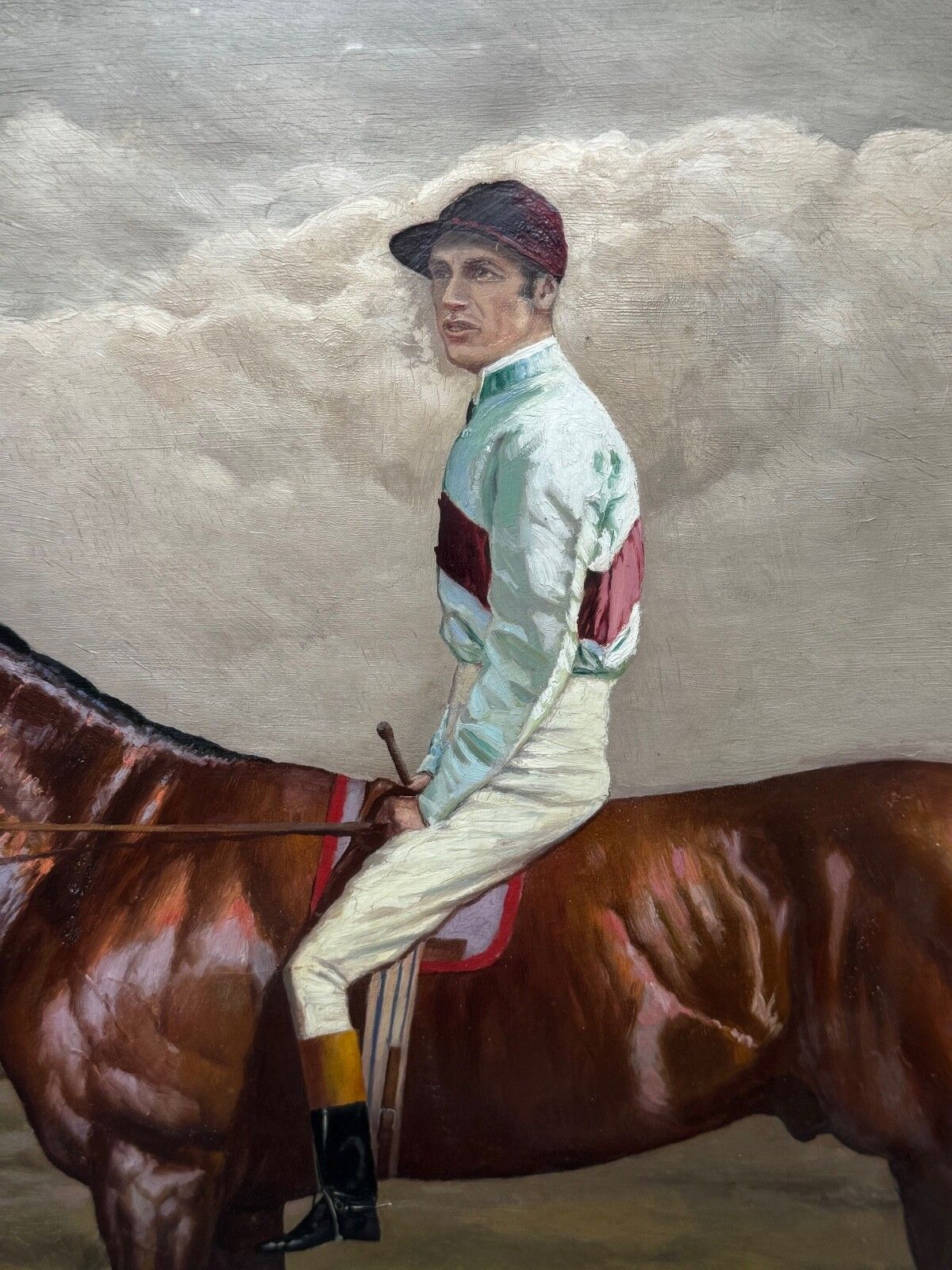 Art Large Equestrian 19th Century Oil Painting Derby Winner Horse Melton & Jockey Fred Archer Up C.1885 photo