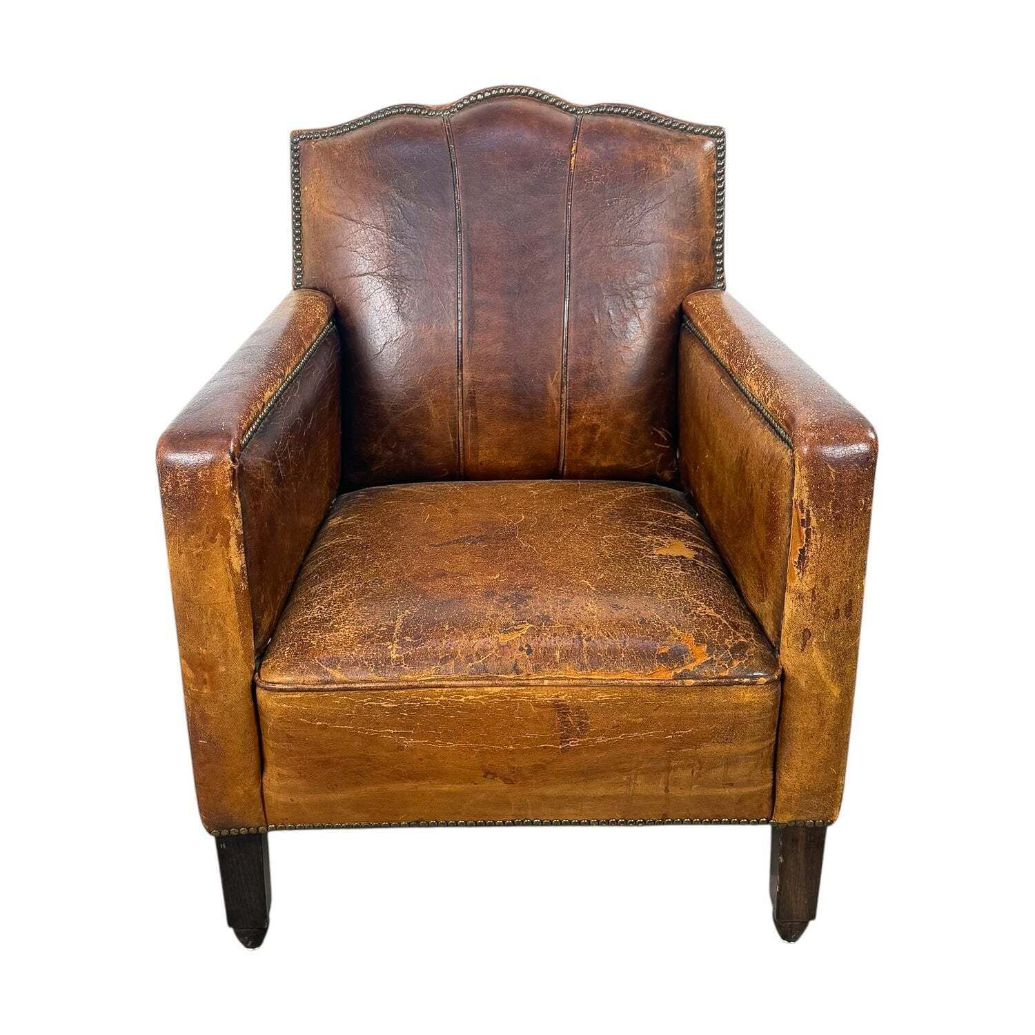Franse antieke leren moustache clubfauteuil photo furniture
