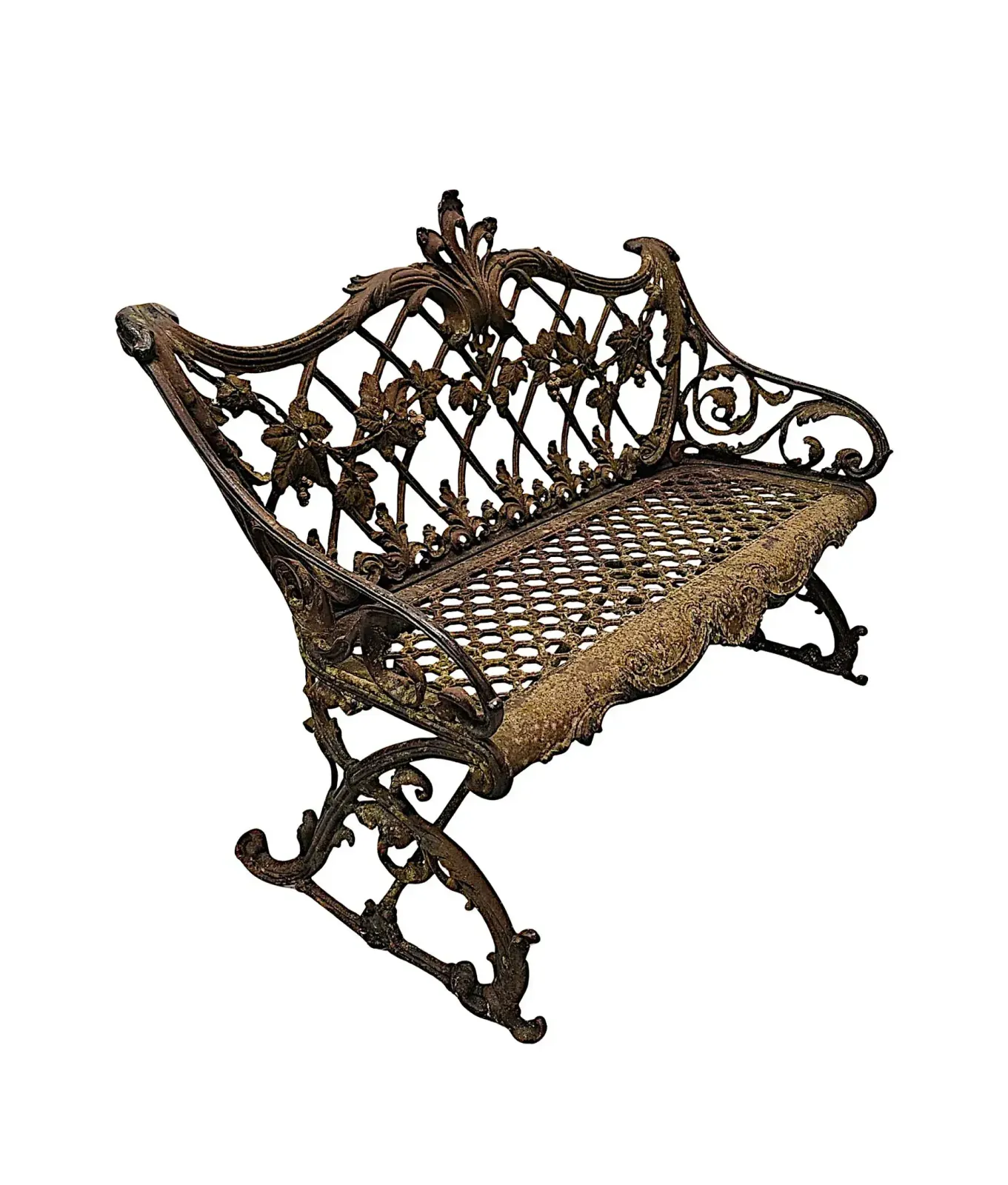 A Very Rare 19th Century Cast Iron Two Seater Bench With Grape And Vine Detail photo for sale