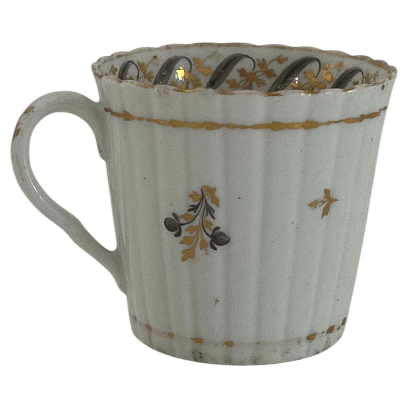 Chamberlains Worcester Coffee Can Porcelain Vertical Flutes, Gilded Ptn, Ca 1790