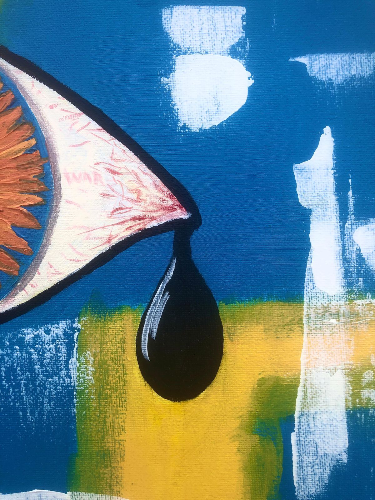 Alicia Ramos Symbolist Eye With Black Tear Acrylic Painting Ukraine Tribute Contemporary Art 2022 photo for sale