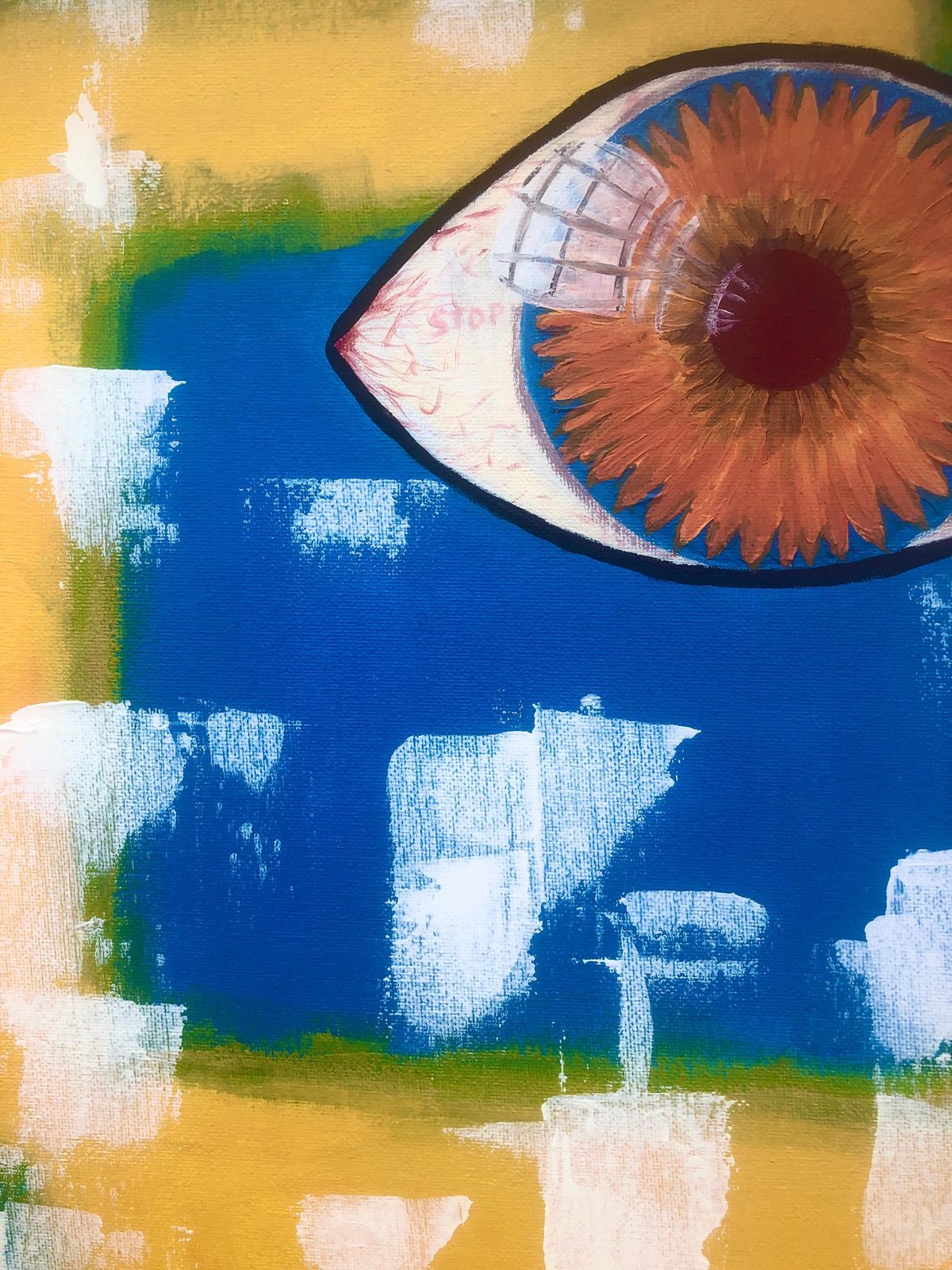Alicia Ramos, « Symbolist Eye With Black Tear », peinture acrylique, hommage à l'Ukraine, art contemporain, 2022 photo vinterior