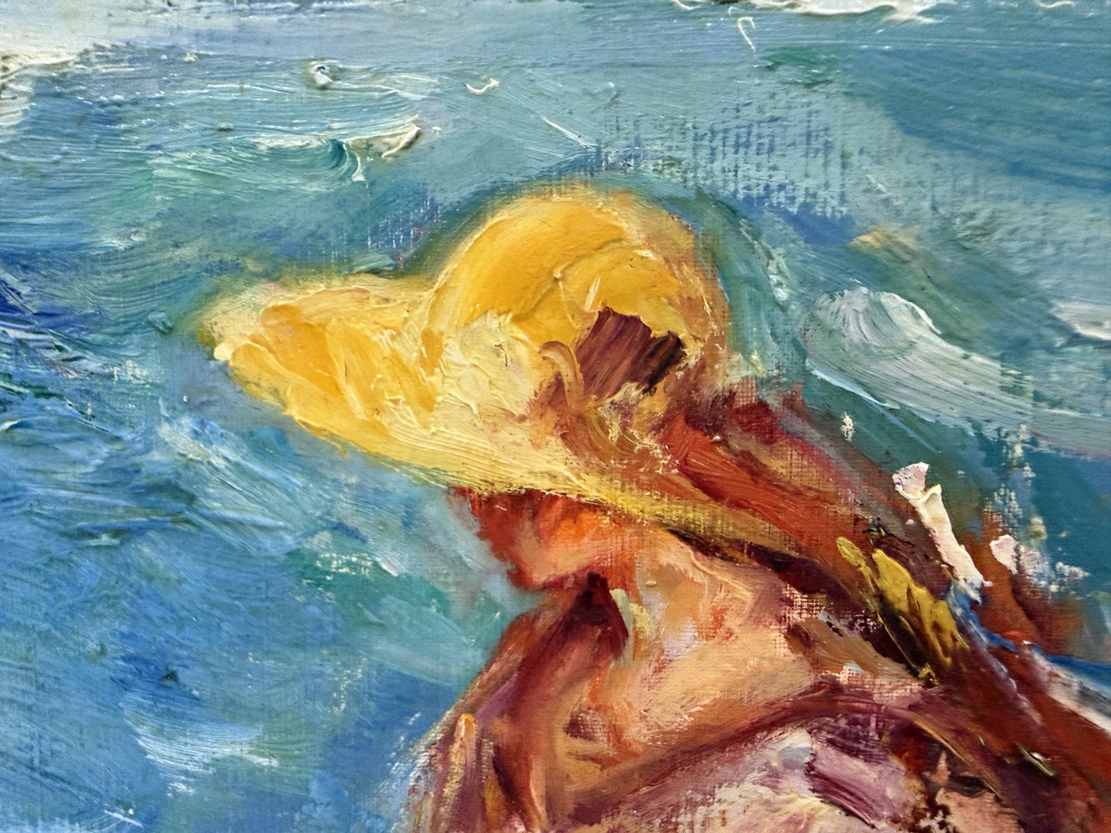 Jose Antonio Pineda Bueno, Femme méditerranéenne sur les rochers, peinture de marine à l'huile, art expressionniste espagnol, 2000 photo Art