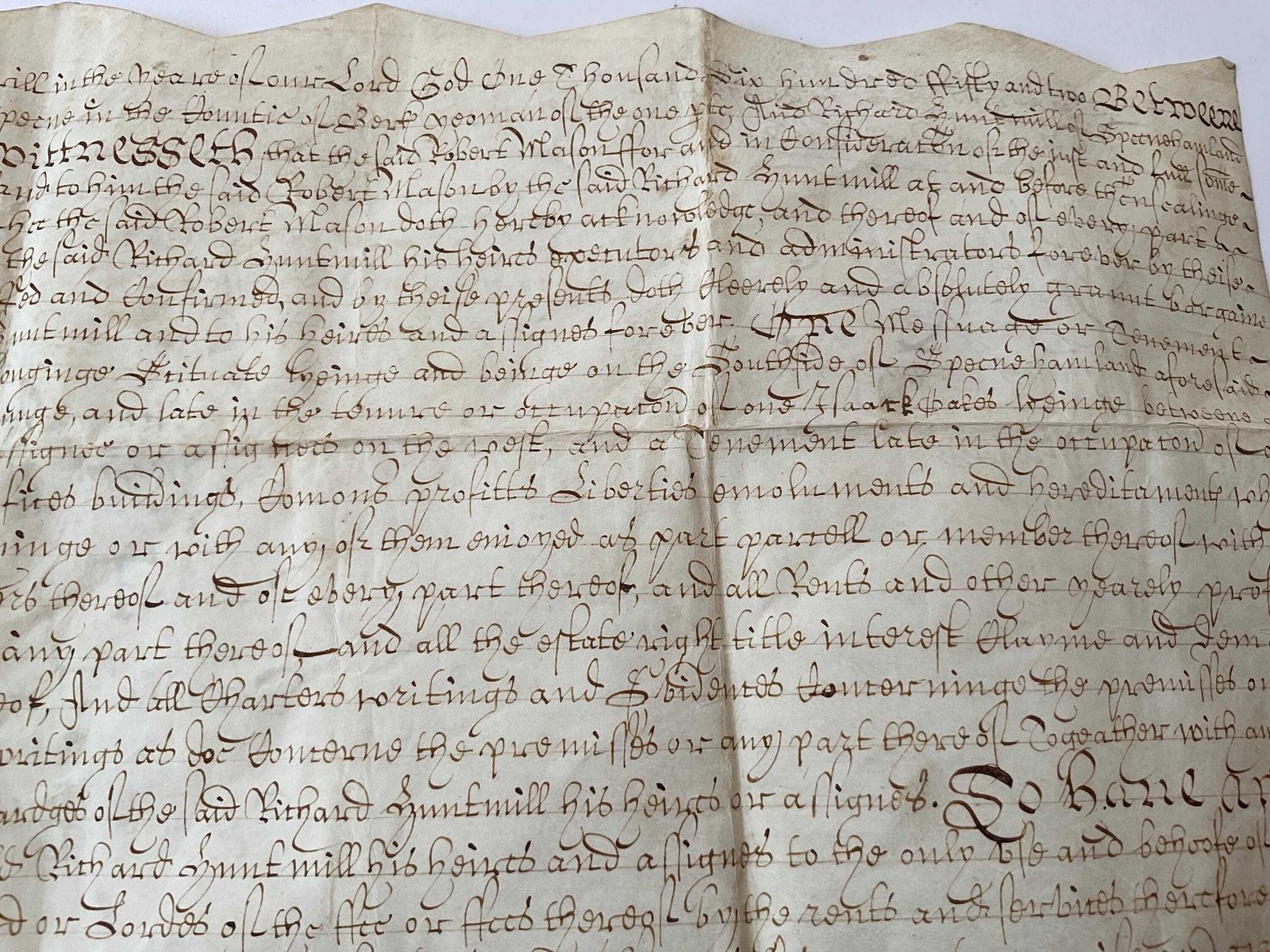Zeldzame 17e-eeuwse Engelse landindenture - Ondertekend in 1652 photo vinterior