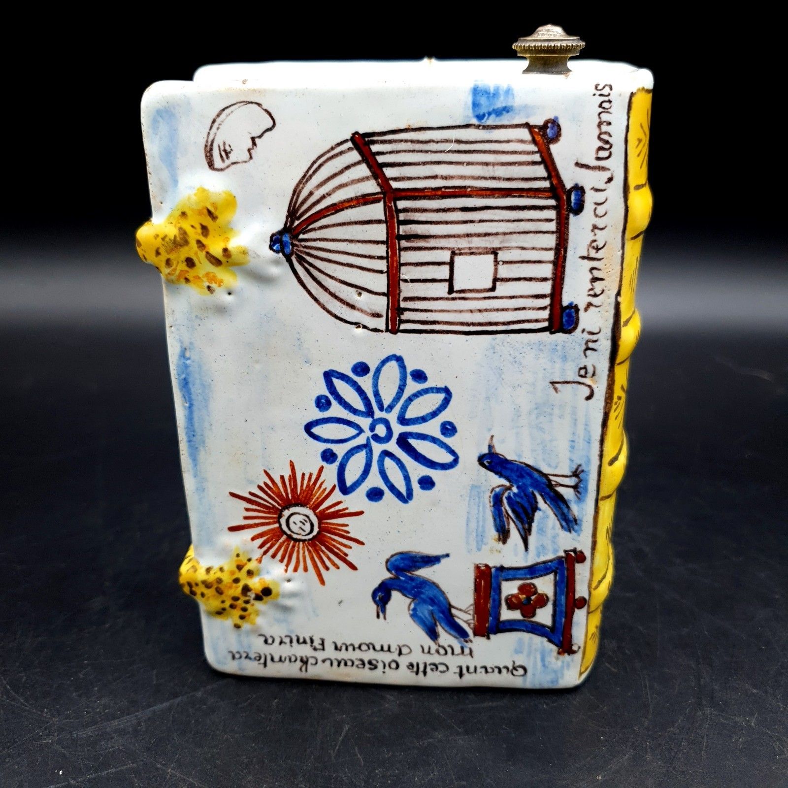 Antiek Frans faience boekvormige handwarmer (Secouette) toegeschreven aan Nevers photo Woonaccessoires