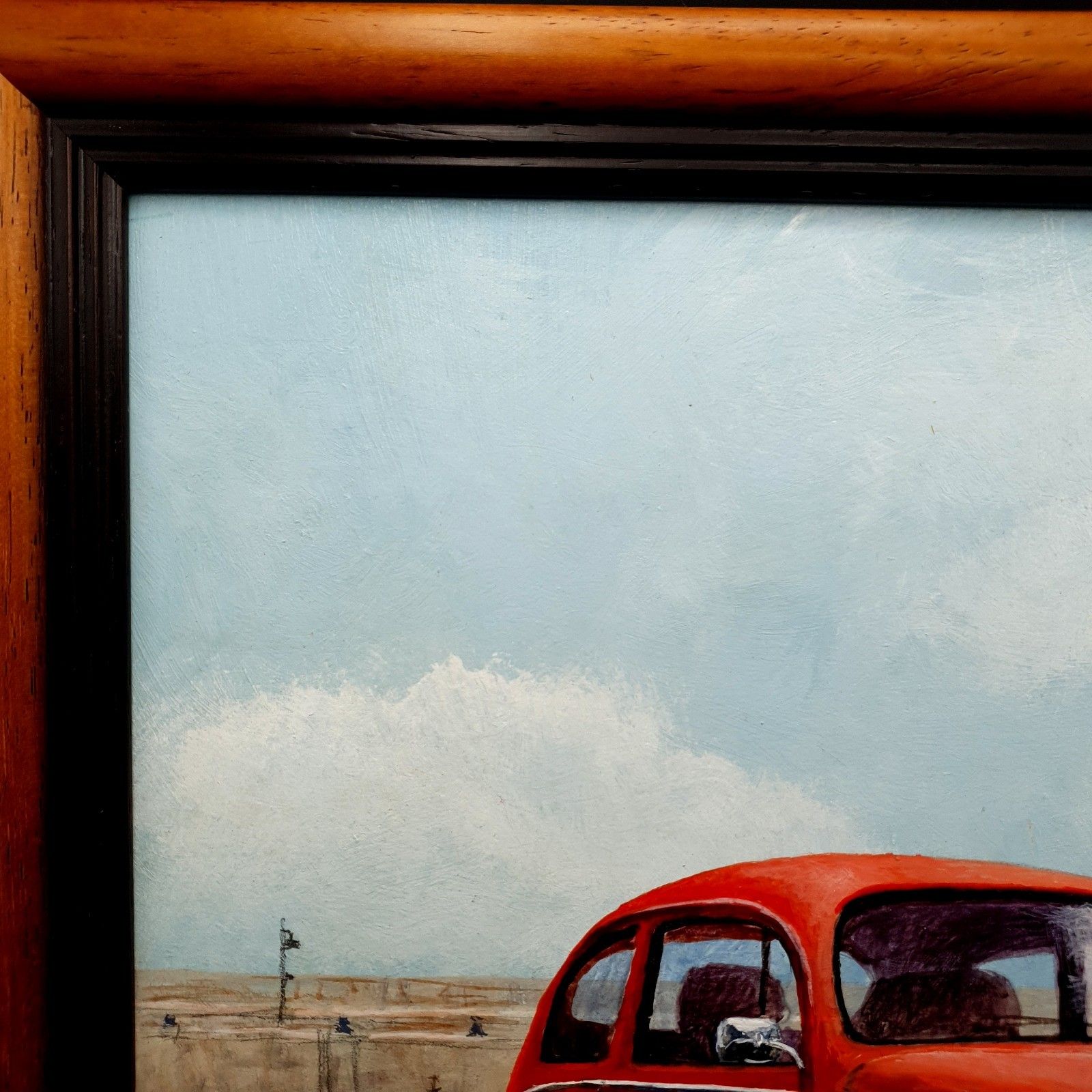 photo furniture Gesigneerd Tj Oswald Olieverf op Paneel Volkswagen Beetle Auto Ingelijst L46,5 cm x 35,5 cm
