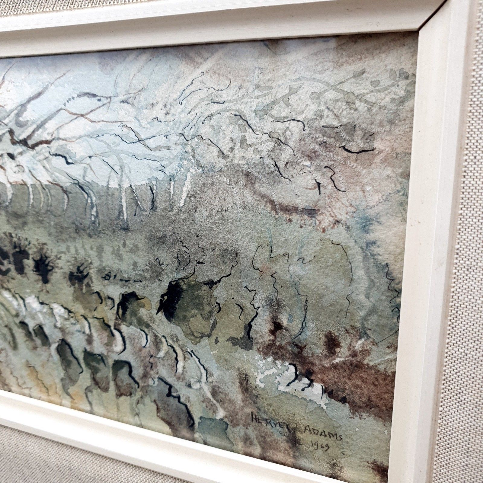 photo vinterior Vintage Signed Hervey Adams Abstract Watercolour 1969 Framed L46.8  Xh28.8cm