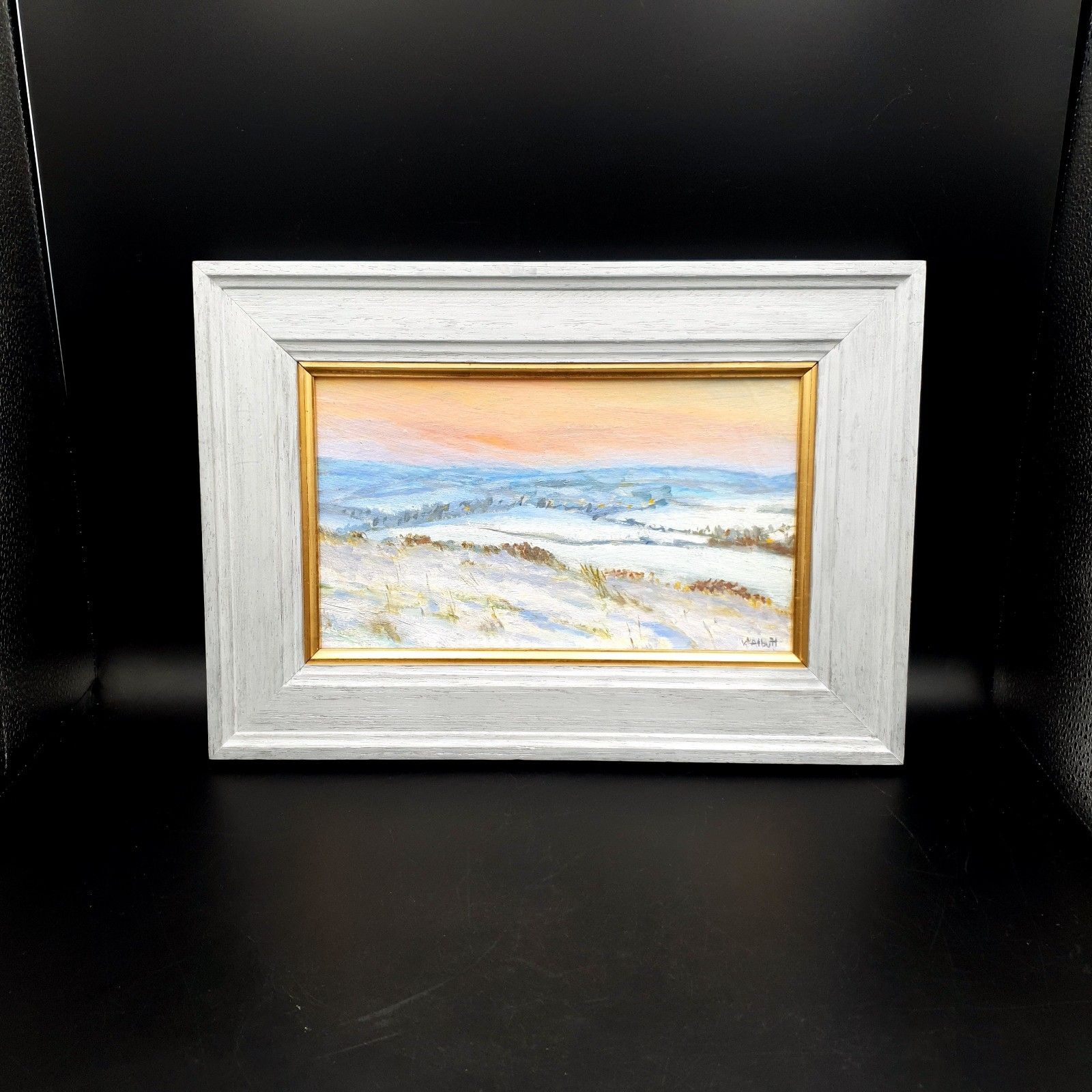 Virginia Albutt Gesigneerd Olieverf op Board Zonsondergang boven Magog Down L35,4xH24,8cm Ingelijst photo furniture