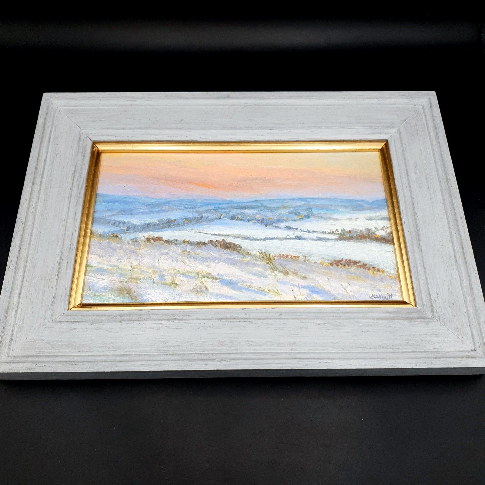 photo for sale Virginia Albutt Signed Oil On Board Sunset Over Magog Down L35.4xh24.8cm Framed
